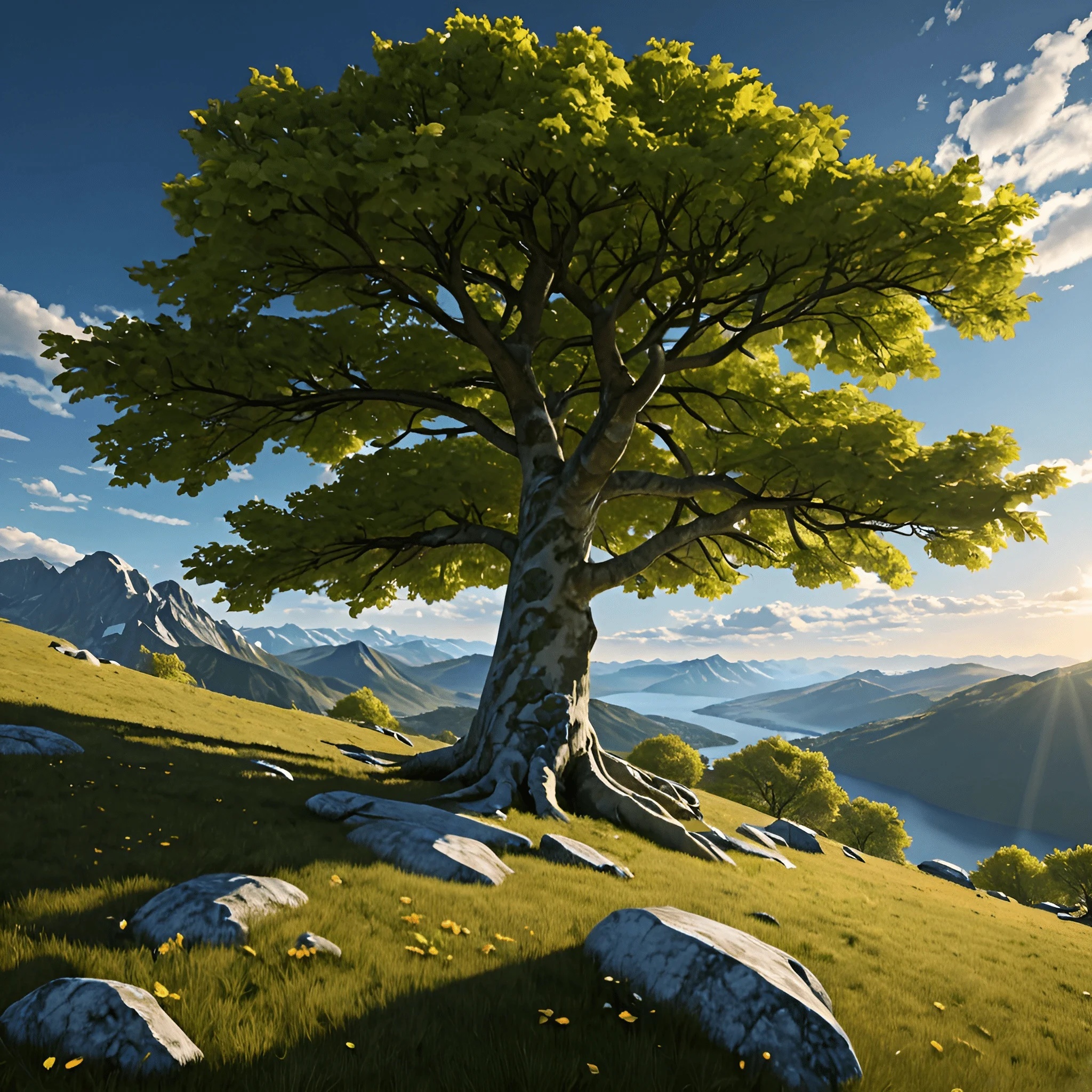 Majestic Tree in Scenic Landscape - Free Download - AI Scribbles