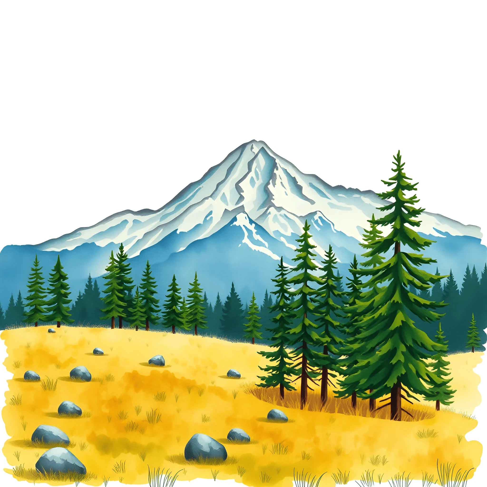 Snow-Capped Mountain with Pine Trees and Rocky Meadow - Free Download ...