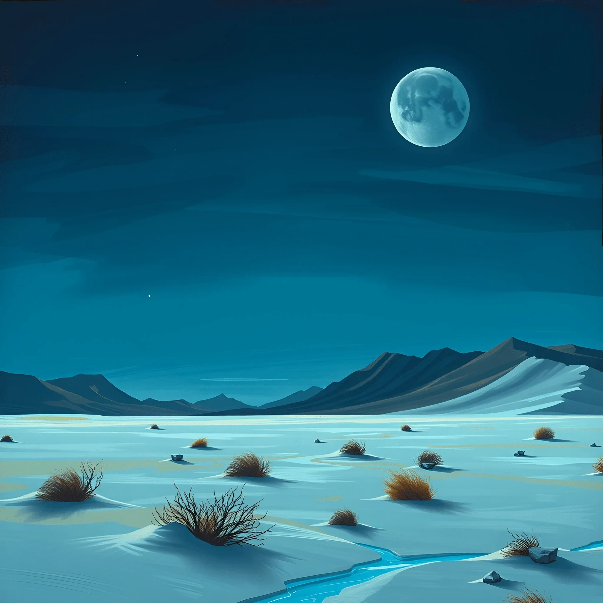 Desert Night Landscape With Full Moon - Free Download - AI Scribbles
