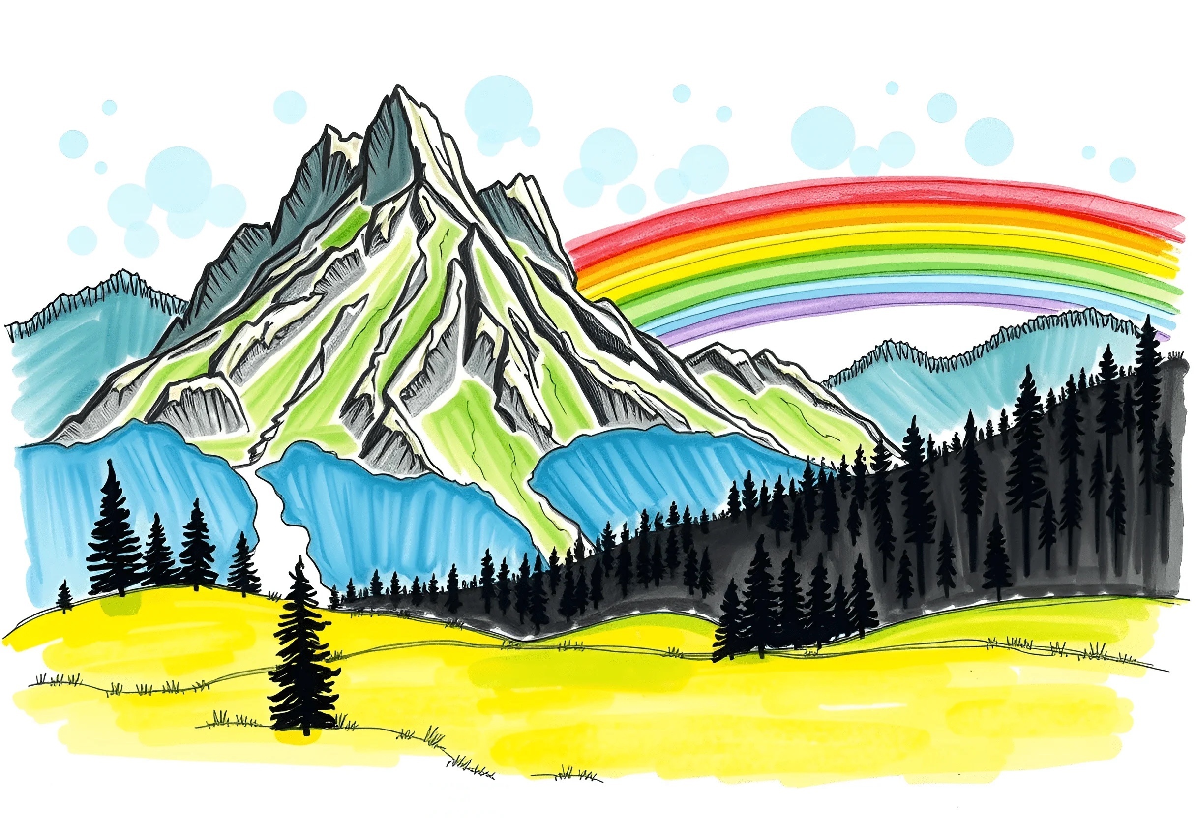 Colorful Mountain Landscape with Rainbow - Free Download - AI Scribbles