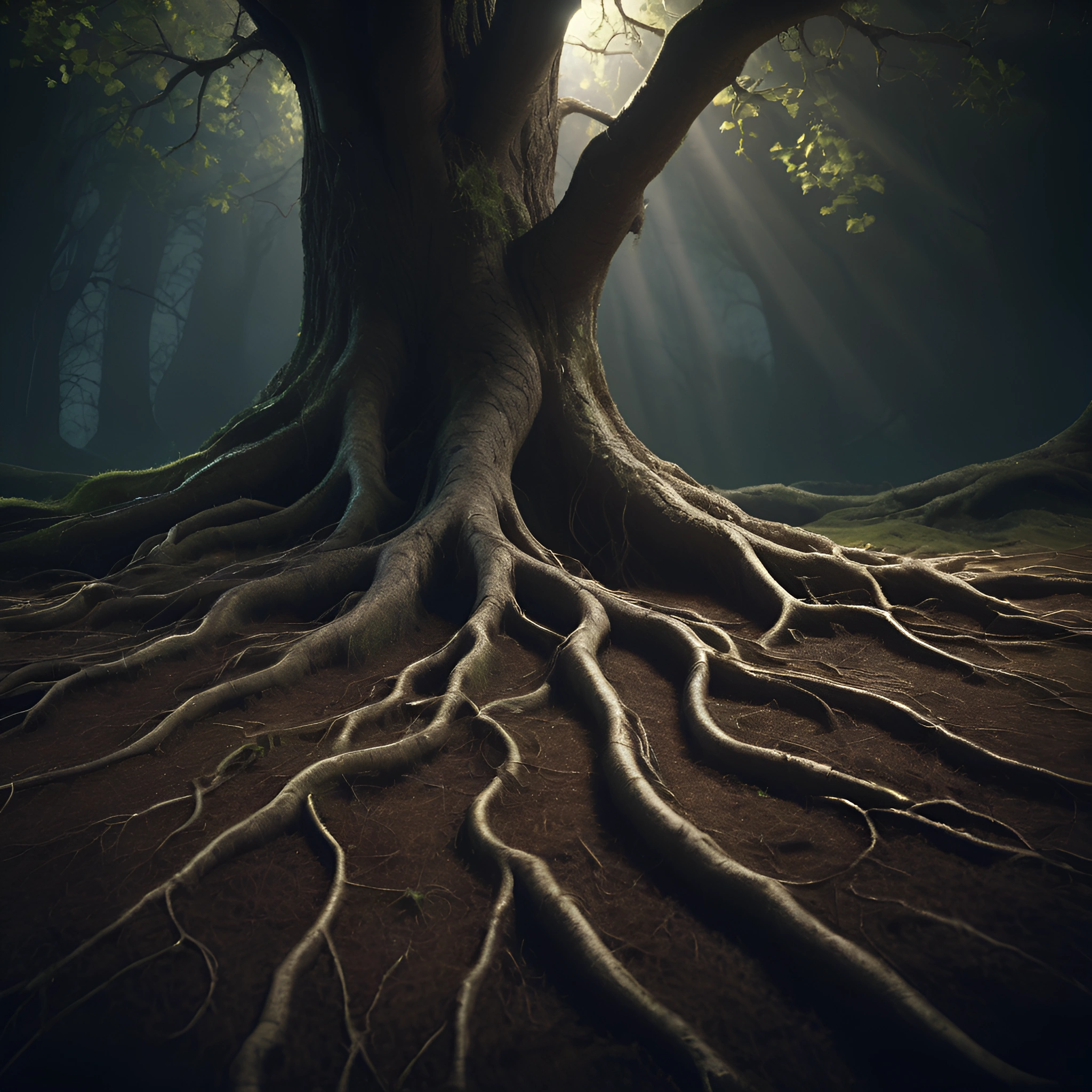 Scribbles Roots Majestic Ancient Tree with Expansive Roots - Free Download - AI Scribbles