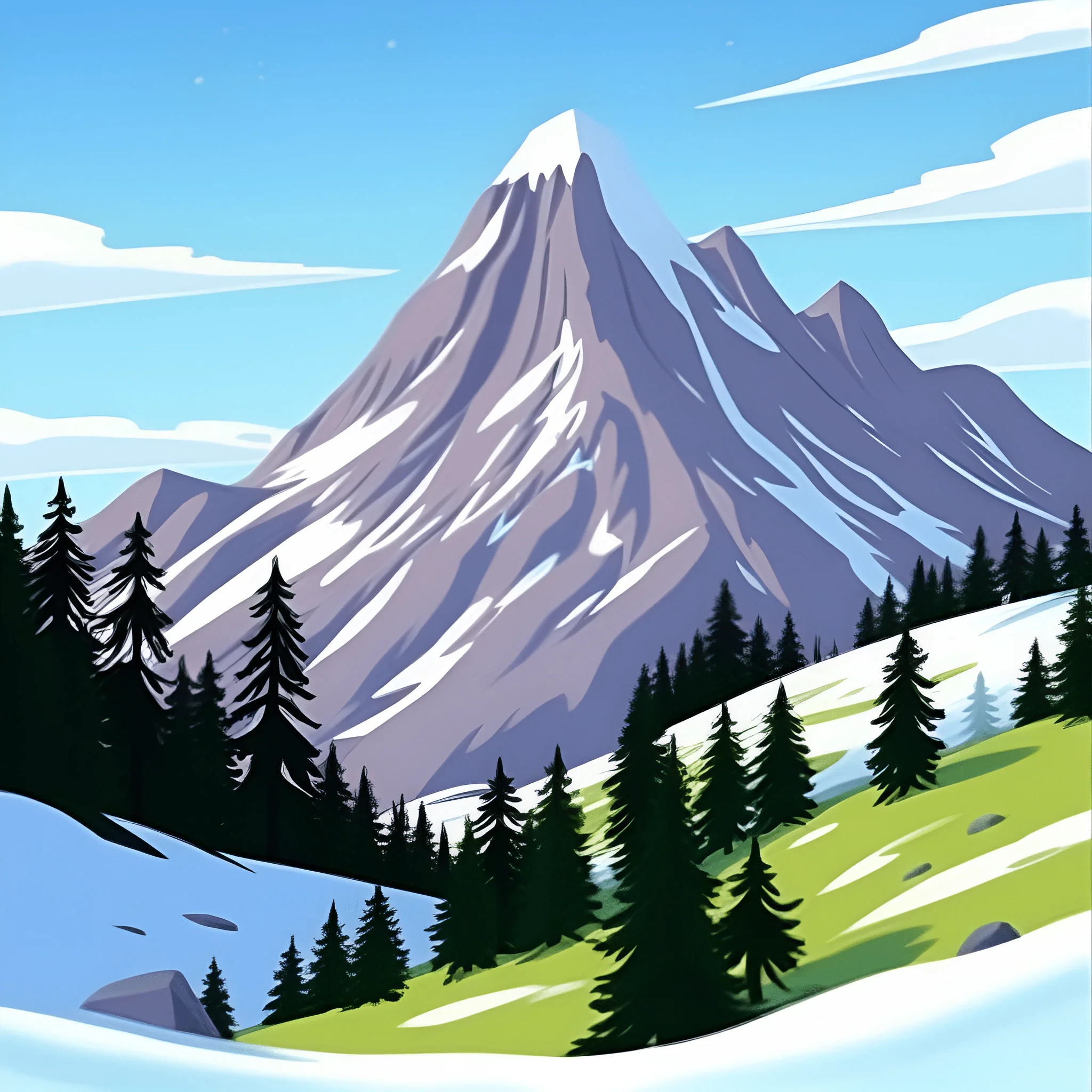 Mountain Landscape With Snow And Pine Trees - Free Download - AI Scribbles