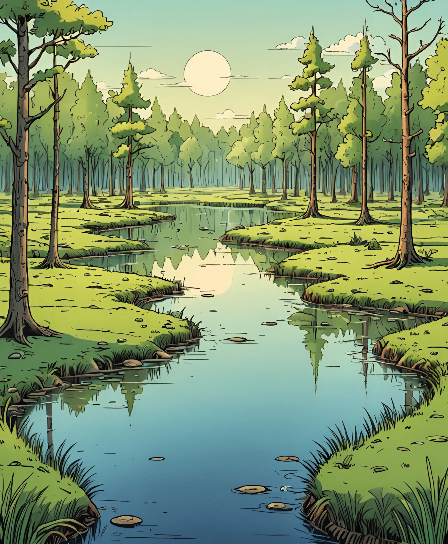 Serene Forest Landscape with Stream - Free Download - AI Scribbles