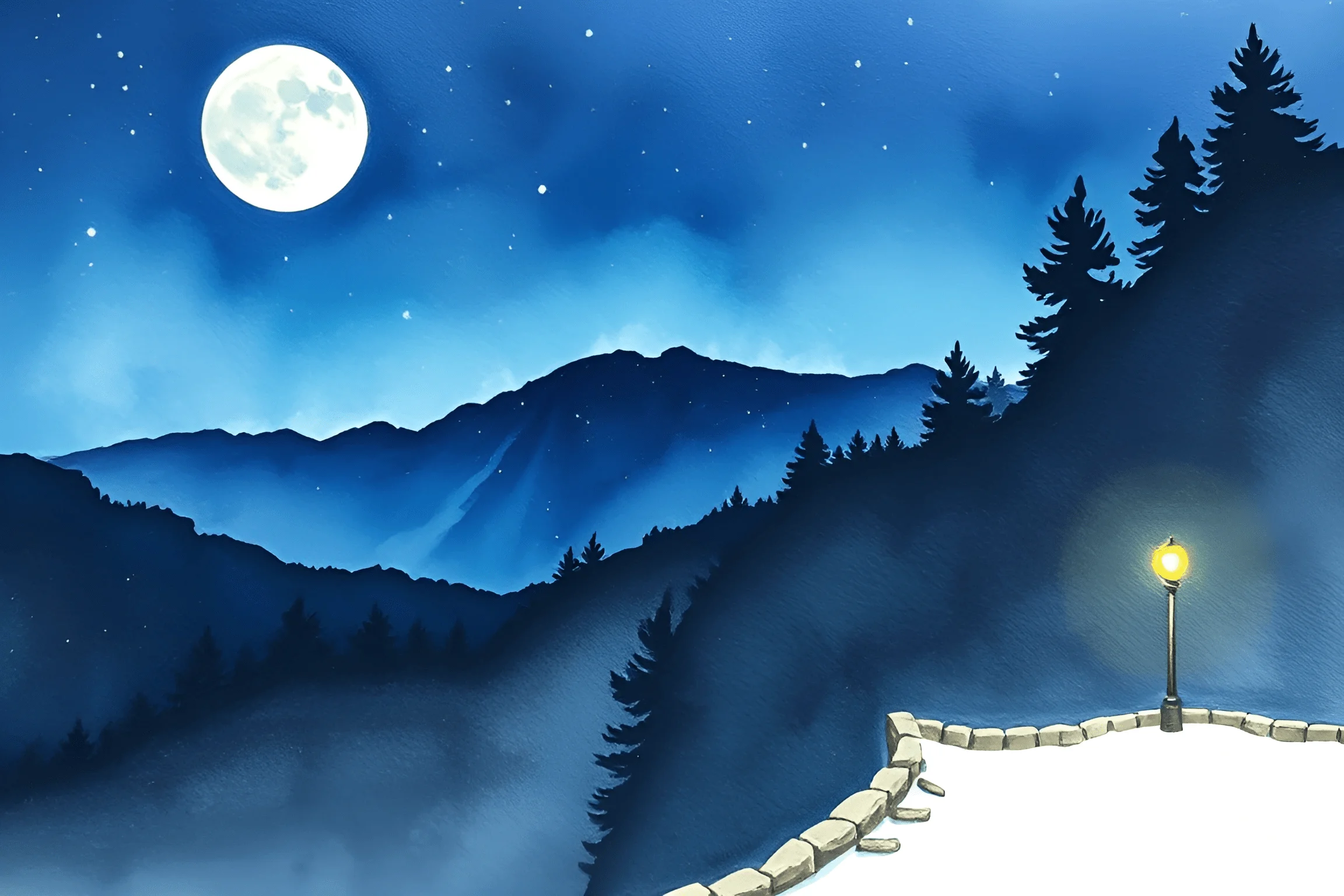 Serene Night Landscape with Full Moon - Free Download - AI Scribbles