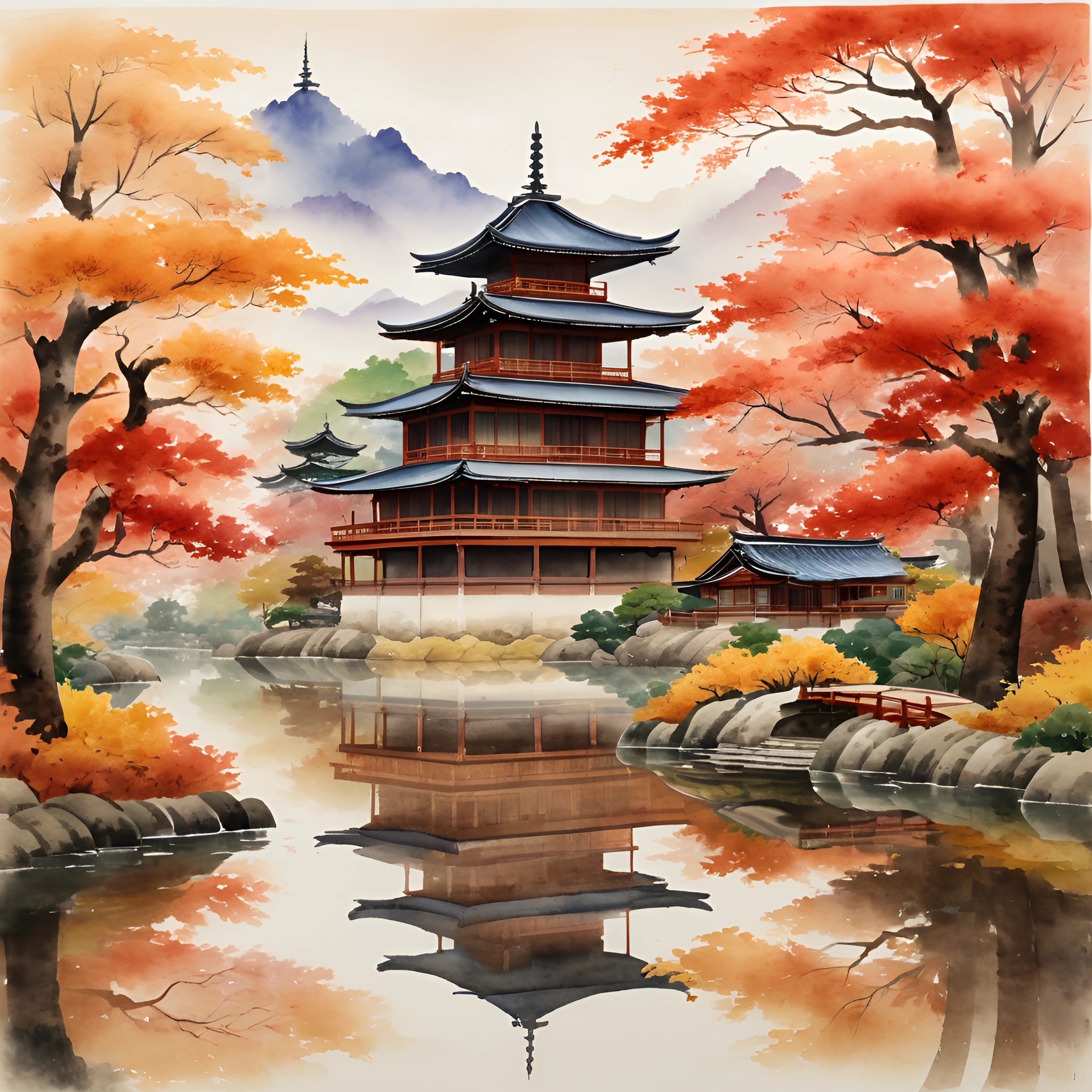 Traditional Japanese Autumn Landscape - Free Download - AI Scribbles