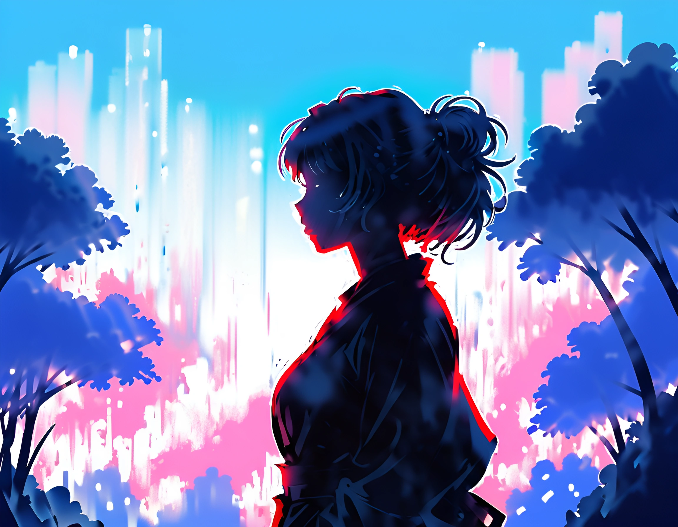 Silhouette of a Woman Against a Vibrant Background - Free Download - AI ...
