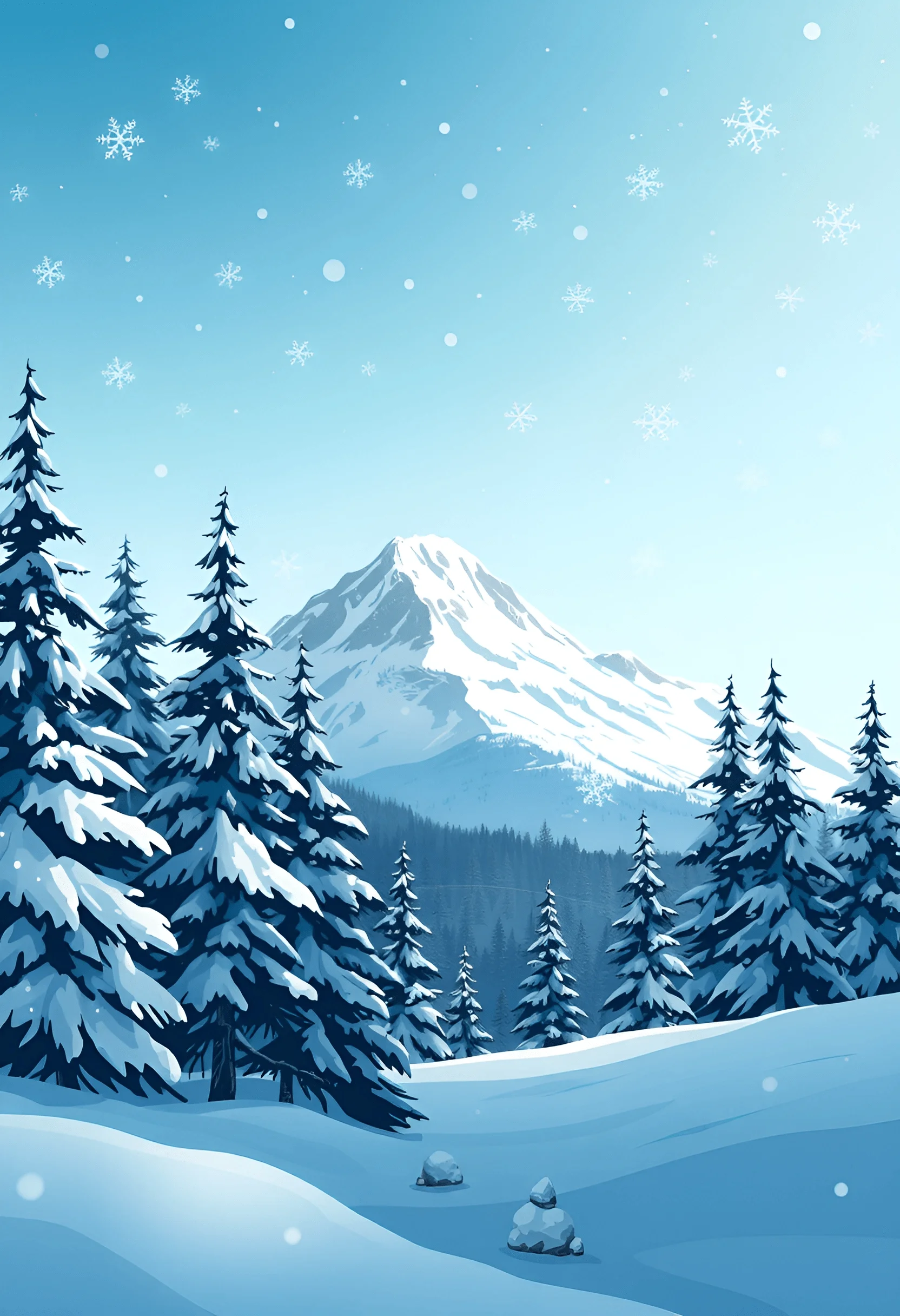 Snowy Mountain Landscape with Pine Trees - Free Download - AI Scribbles