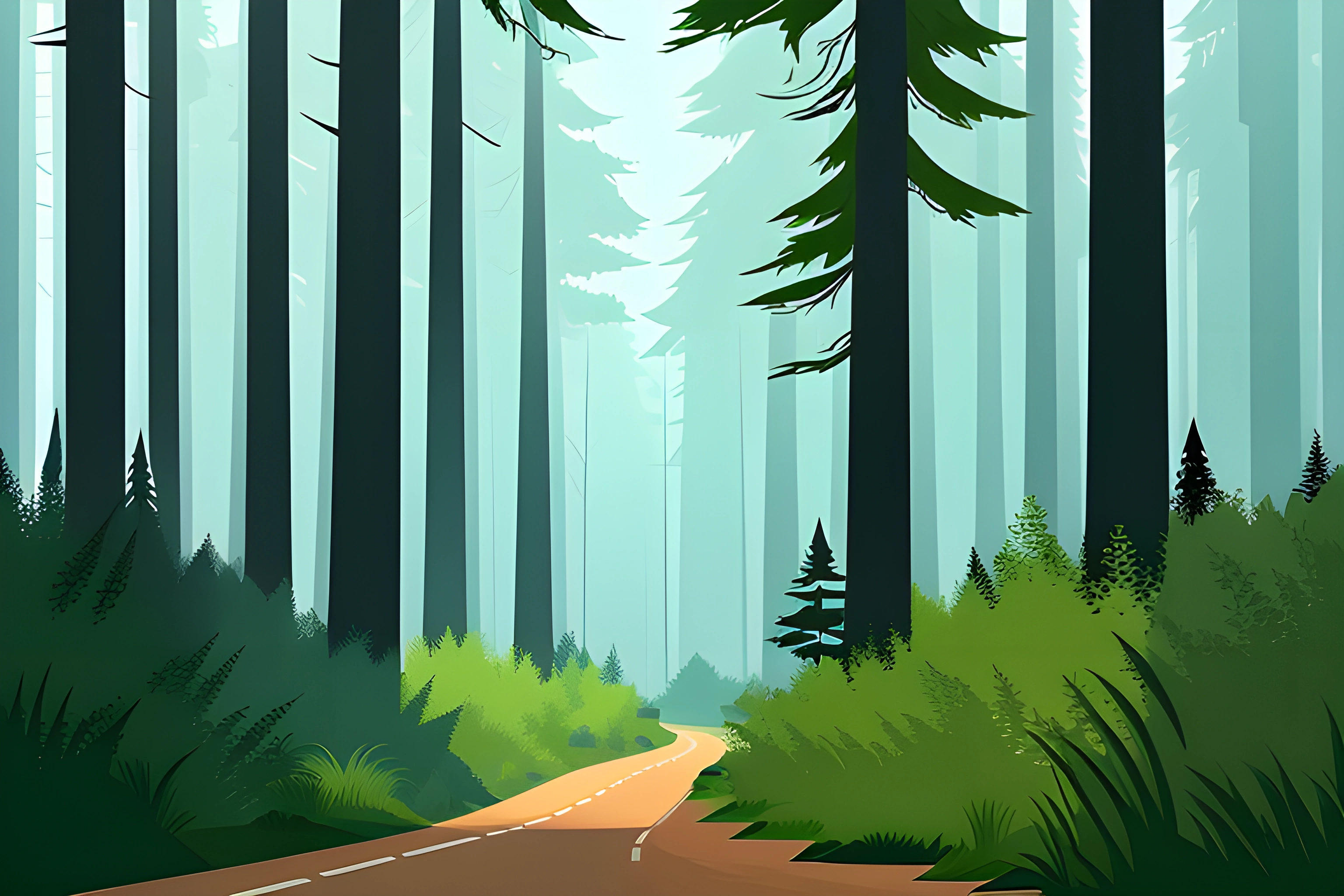 a road going through a forest with tall trees