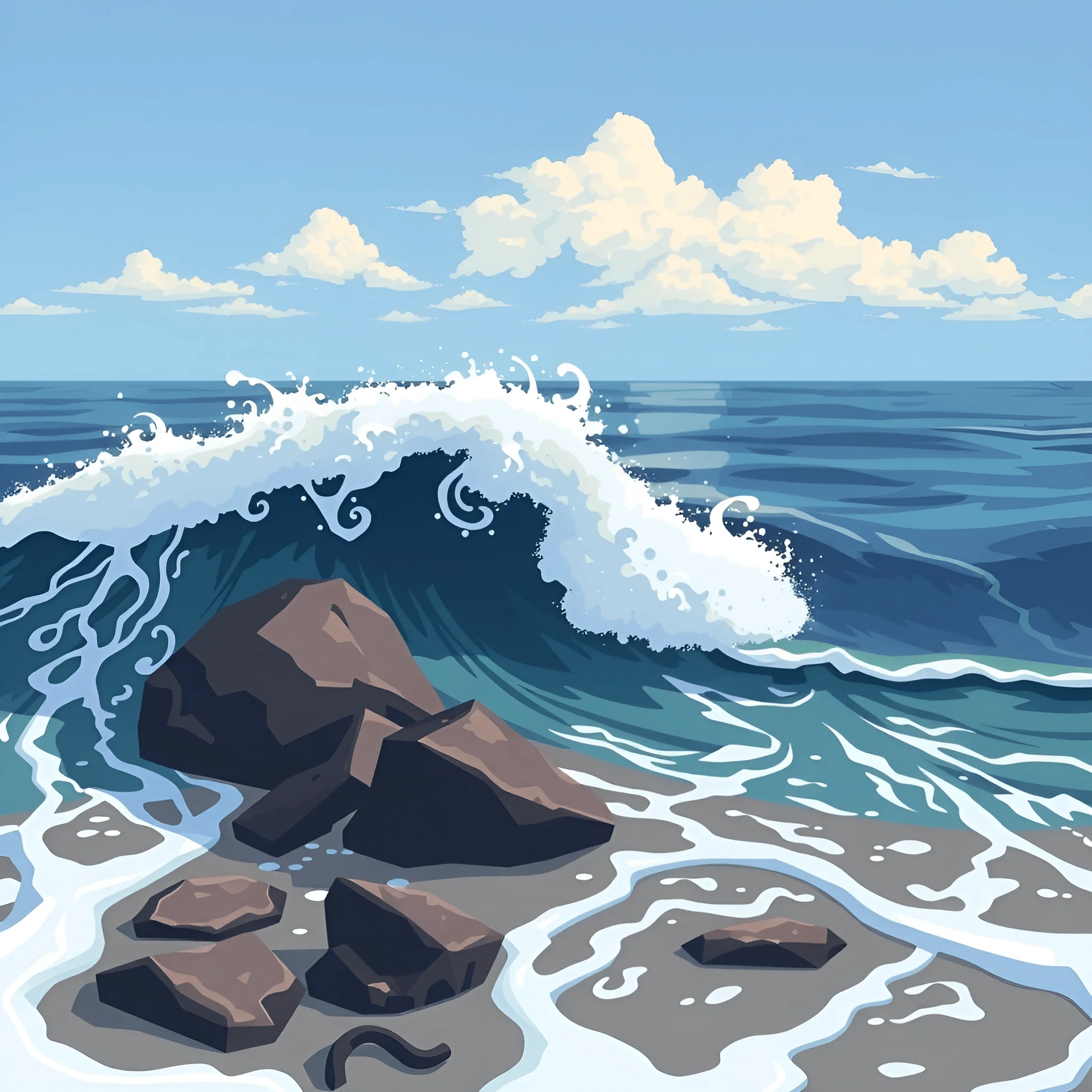 Wave Over Digital Illustration of Ocean Wave Over Rocks - Free Download - AI ...