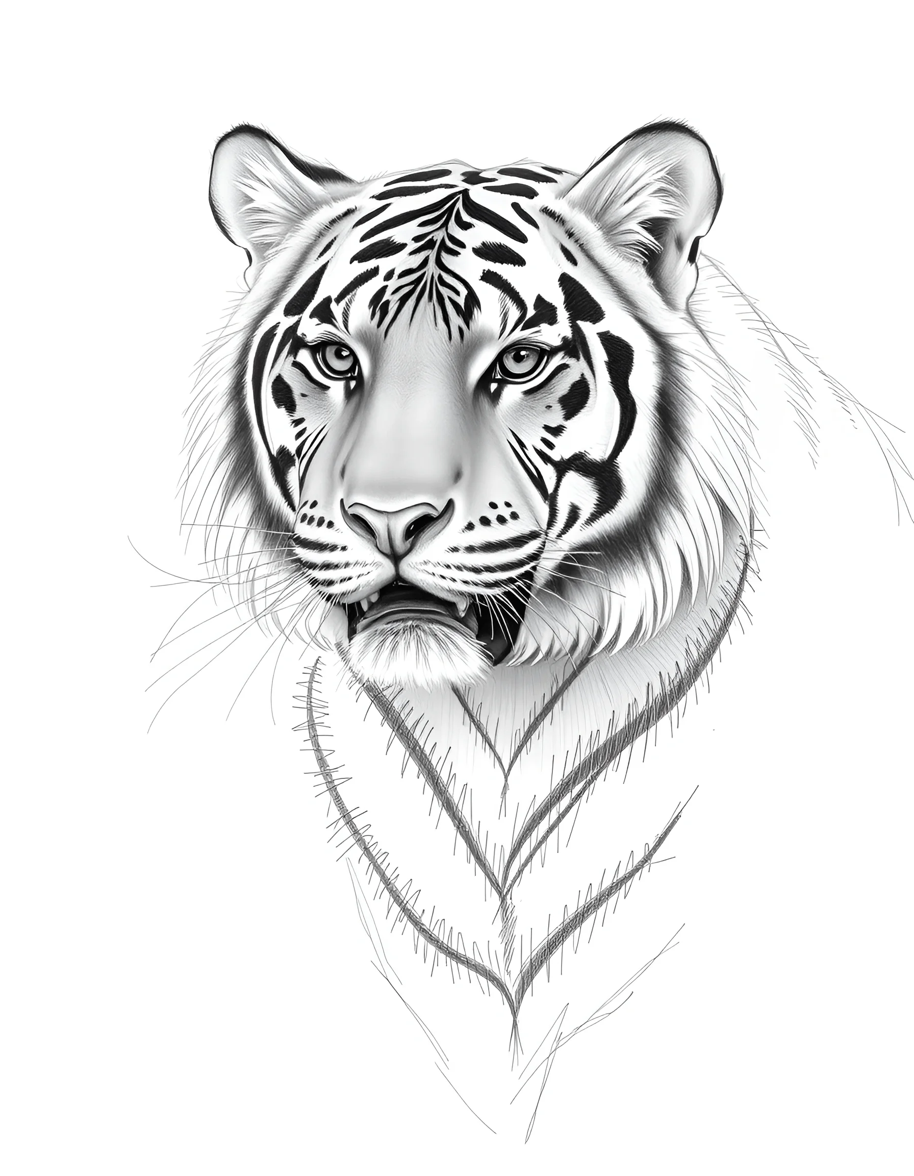 Monochrome Tiger Portrait Digital Drawing - Free Download - AI Scribbles