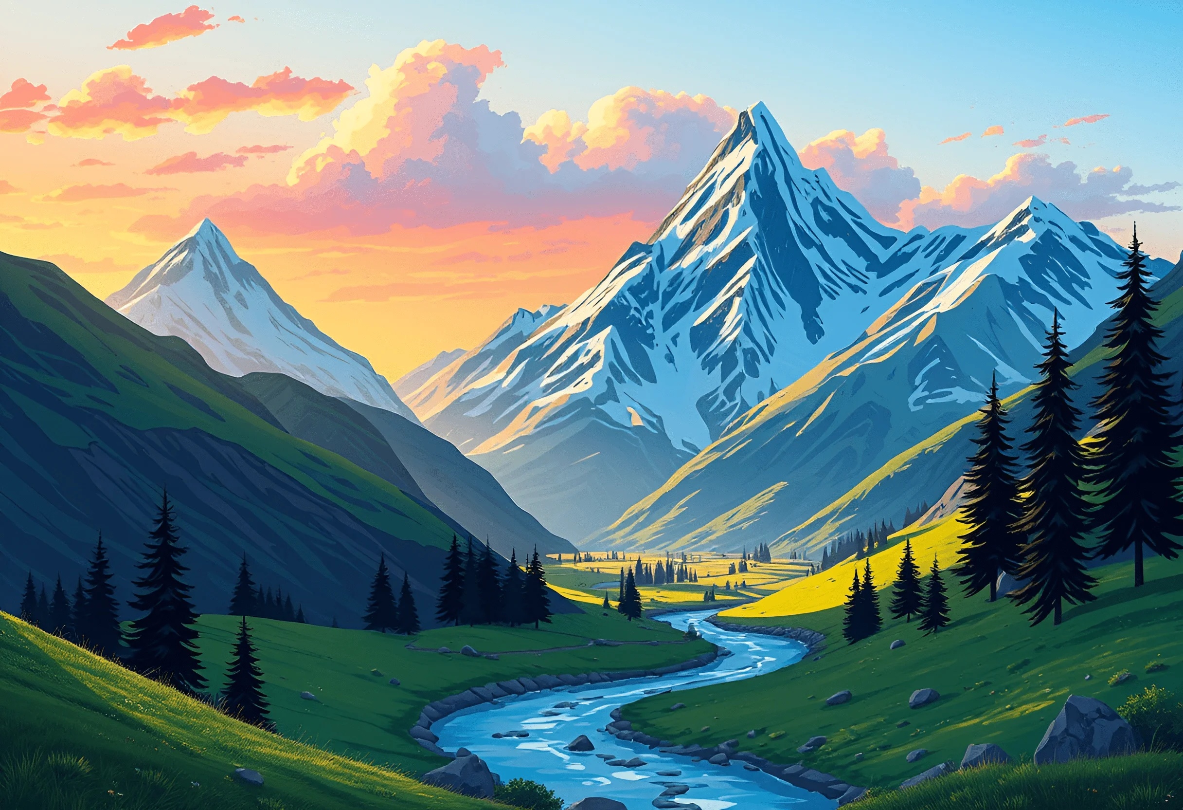 Majestic Mountain Landscape at Sunset - Free Download - AI Scribbles