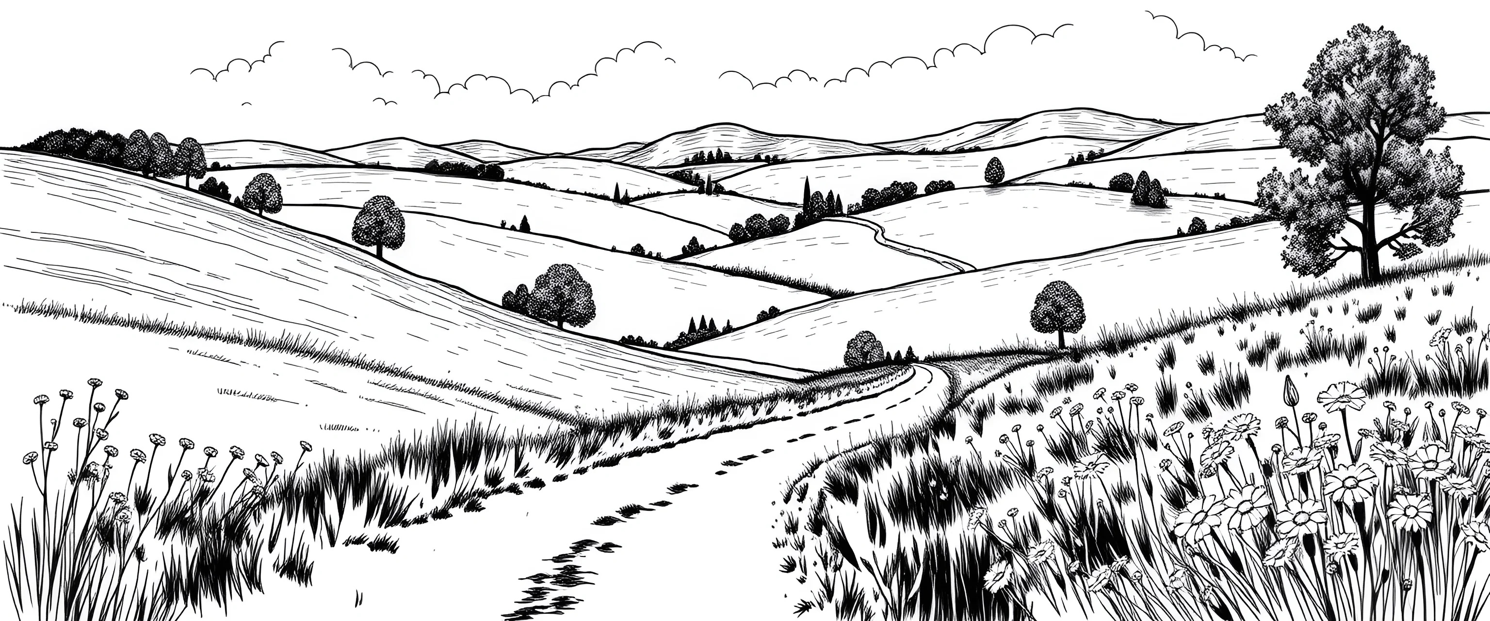 Black and White Countryside Landscape - Free Download - AI Scribbles