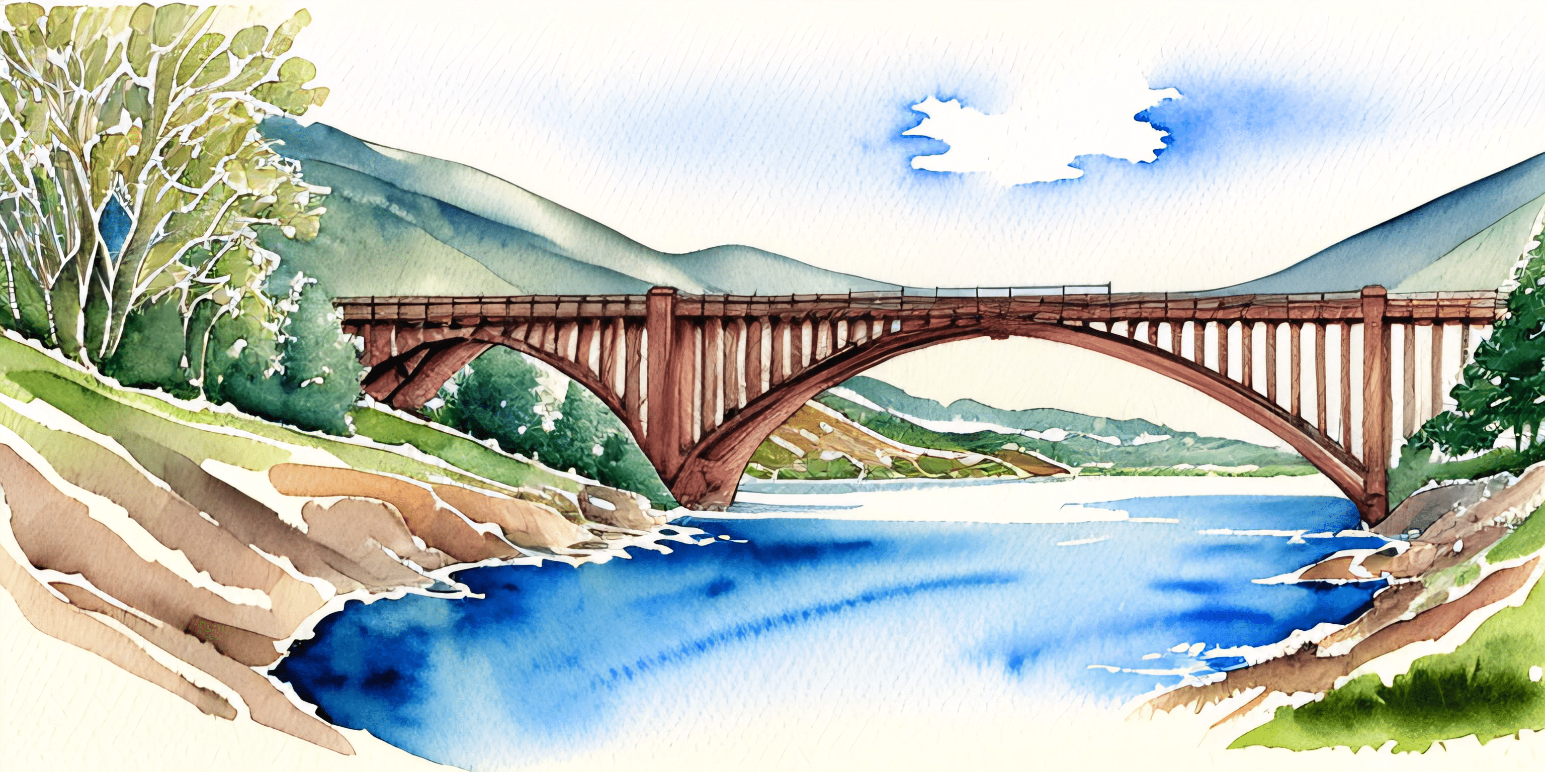 Scenic Watercolor Bridge Landscape - Free Download - AI Scribbles