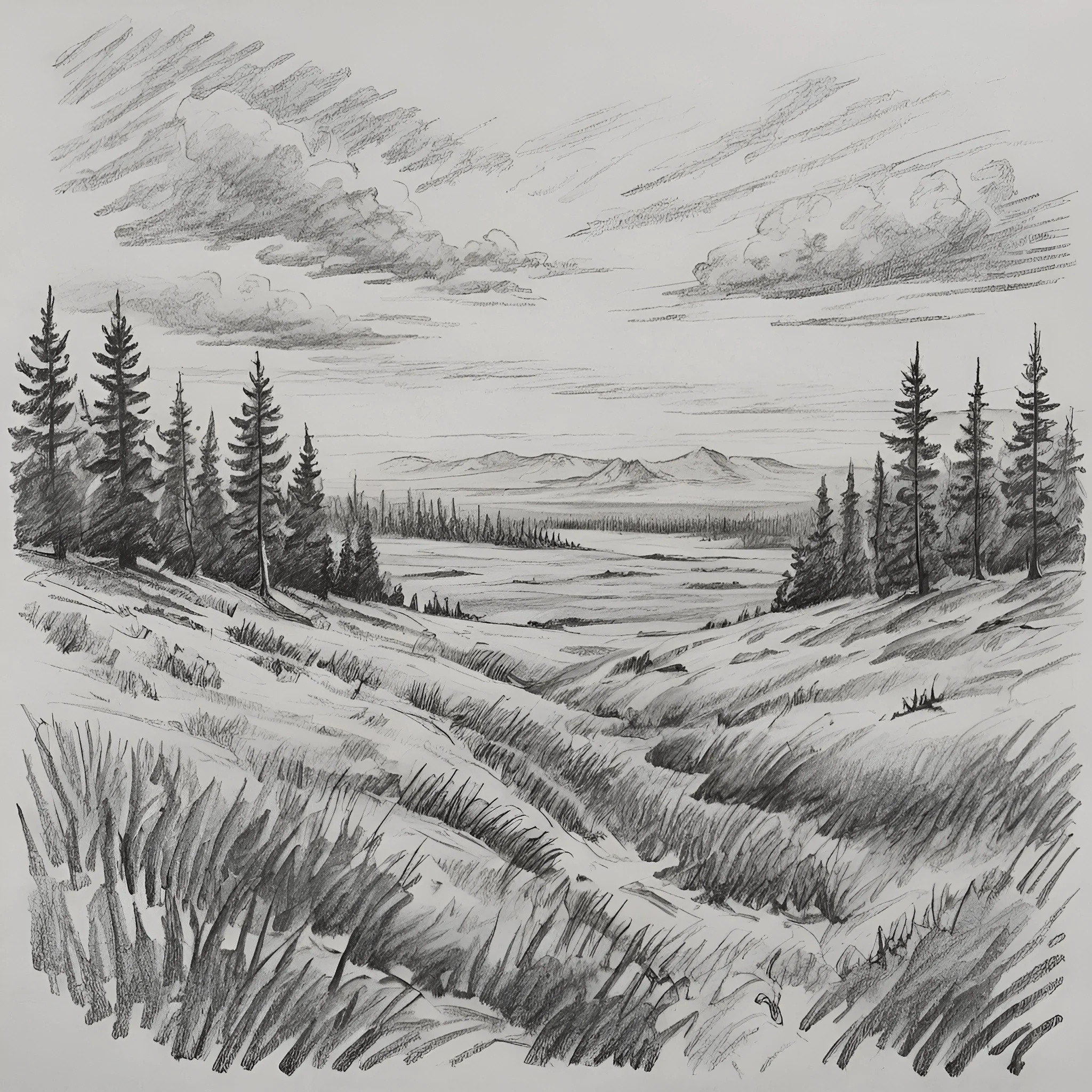 Black and White Mountain Landscape Drawing - Free Download - AI Scribbles