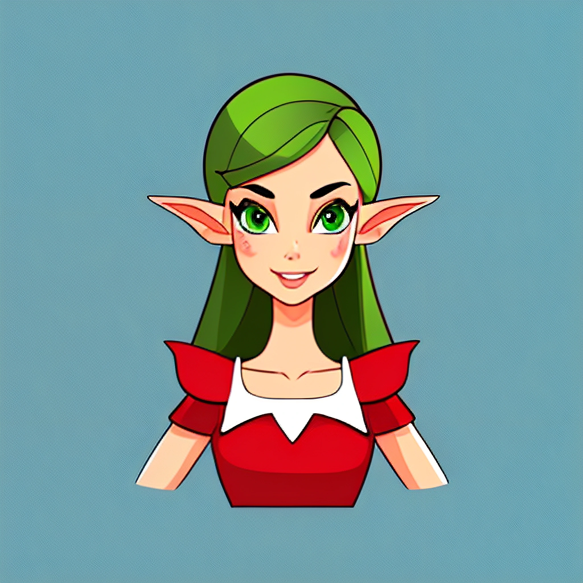 cartoon girl with green hair and green eyes in a red dress