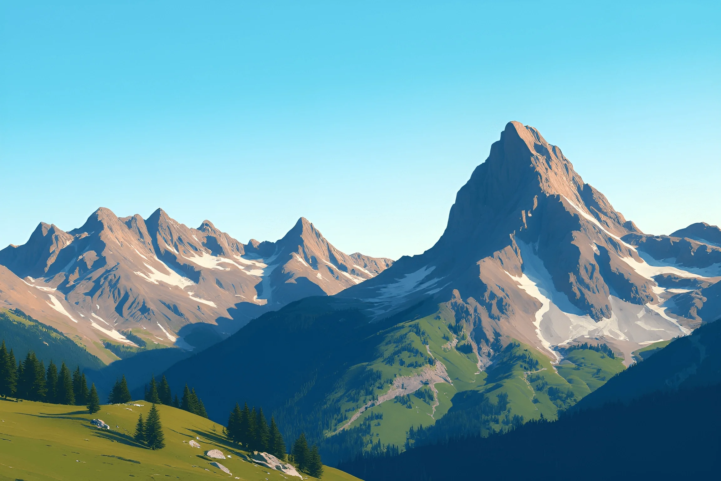 Mountain Range with Alpine Meadow - Free Download - AI Scribbles