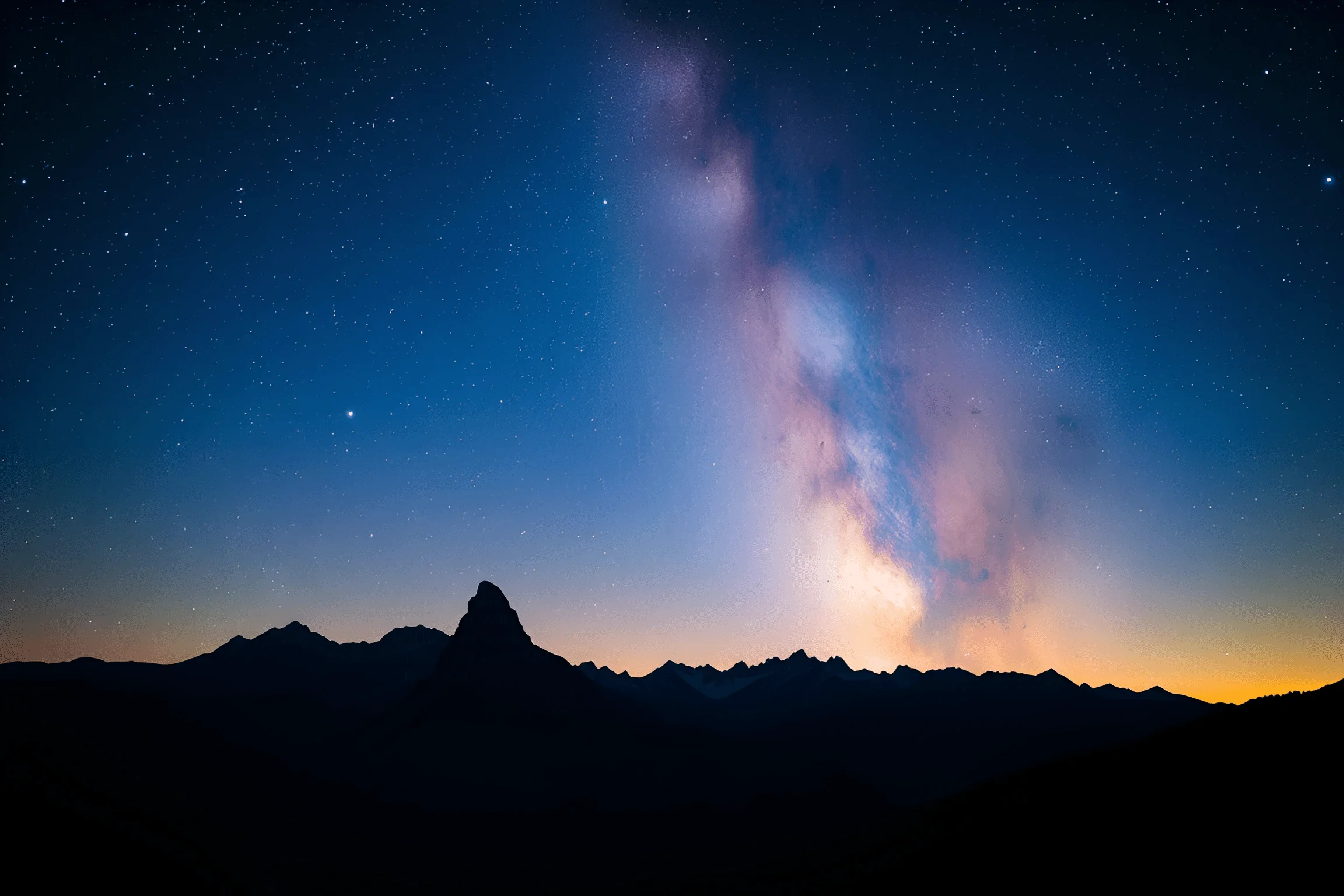 Milky Way Galaxy Over Mountain Silhouette at Twilight - Free Download ...