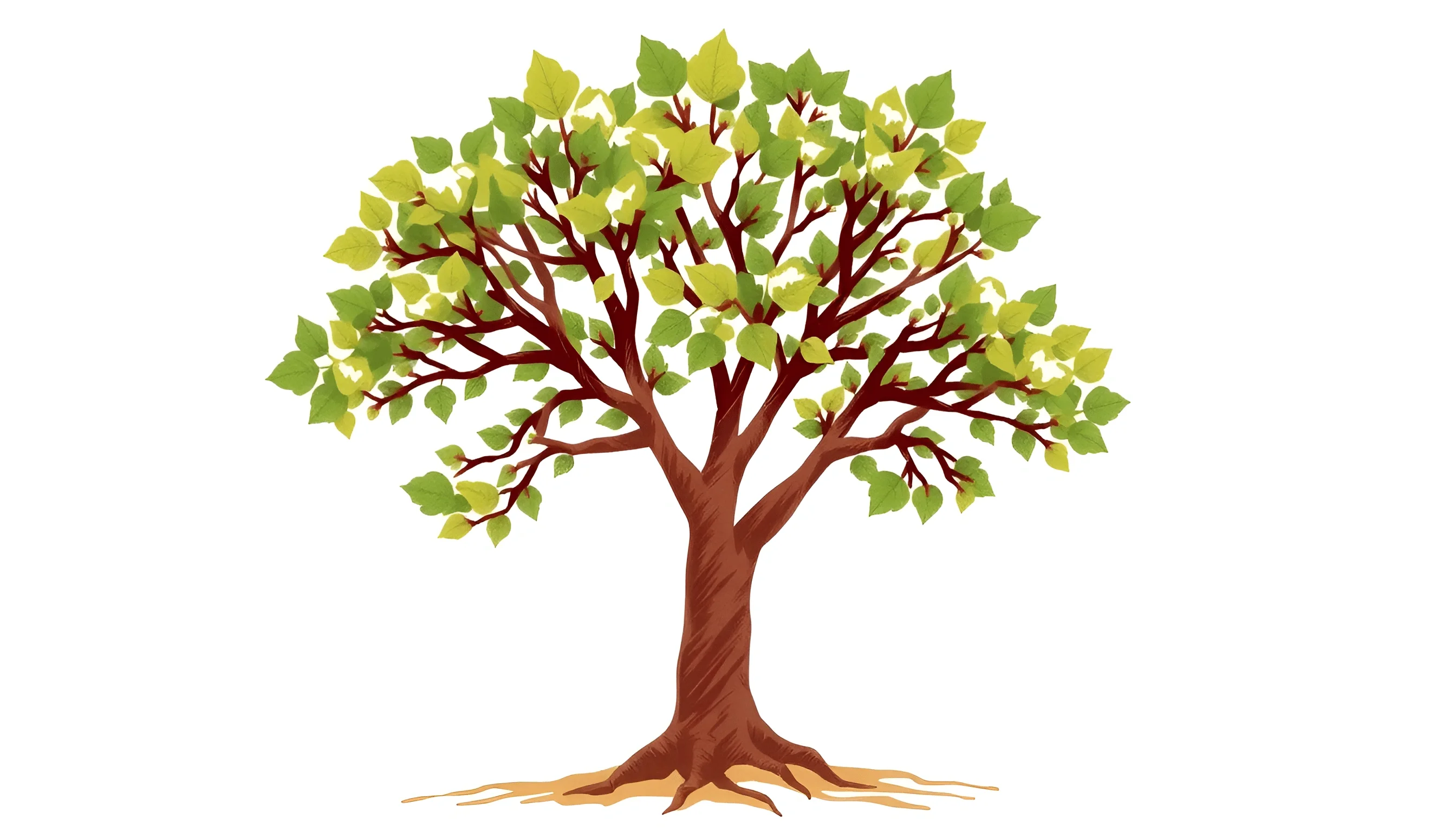 Illustrated Tree With Green Leaves And Exposed Roots - Free Download ...