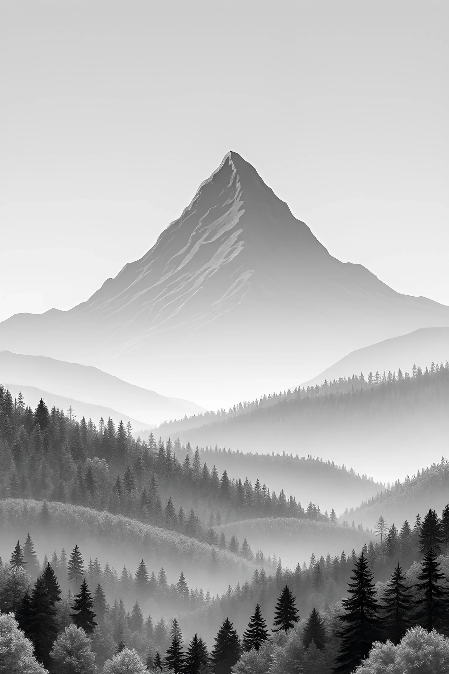 Misty Mountain with Pine Forest Layers - Free Download - AI Scribbles