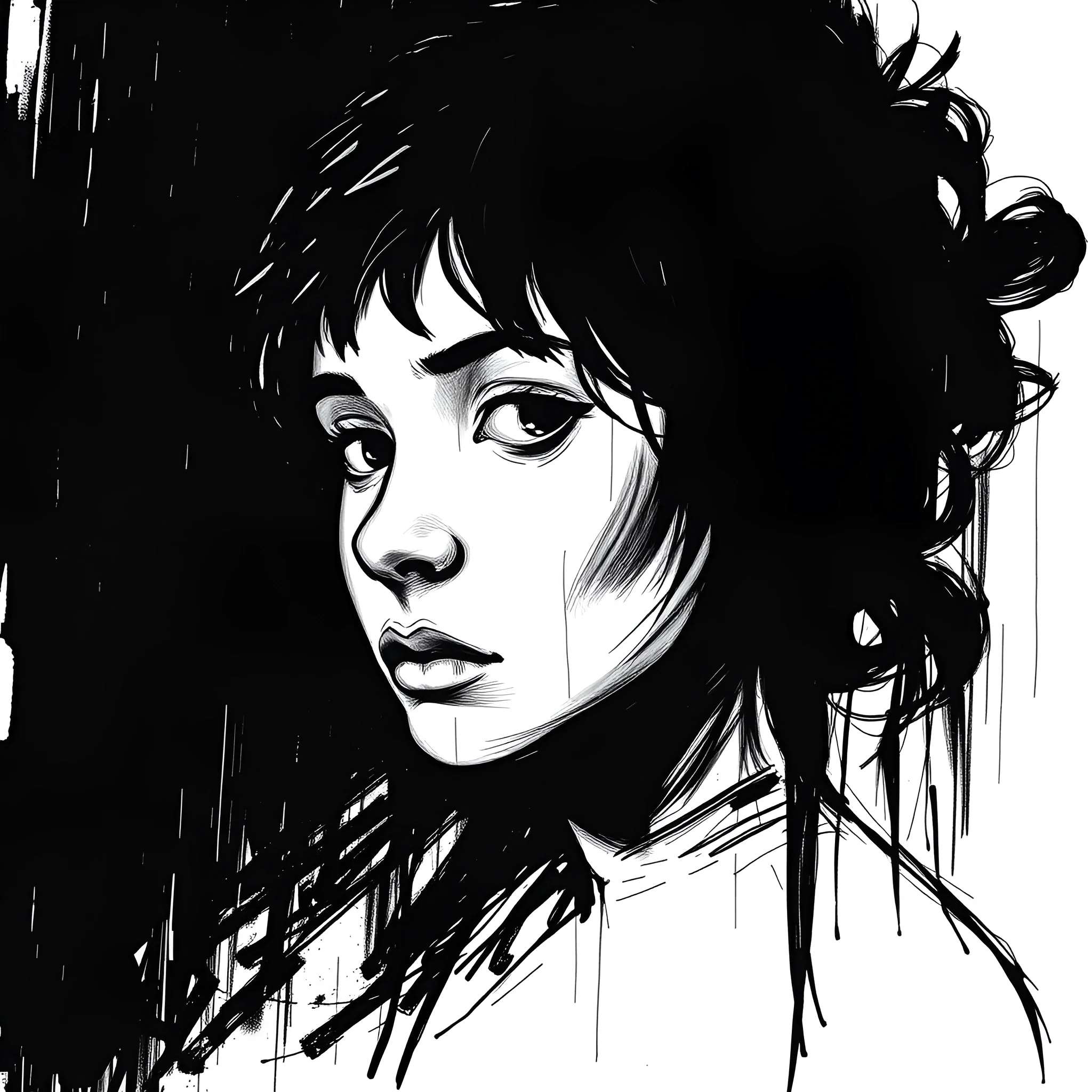 Black and White Portrait of Woman in Ink Drawing - Free Download - AI ...
