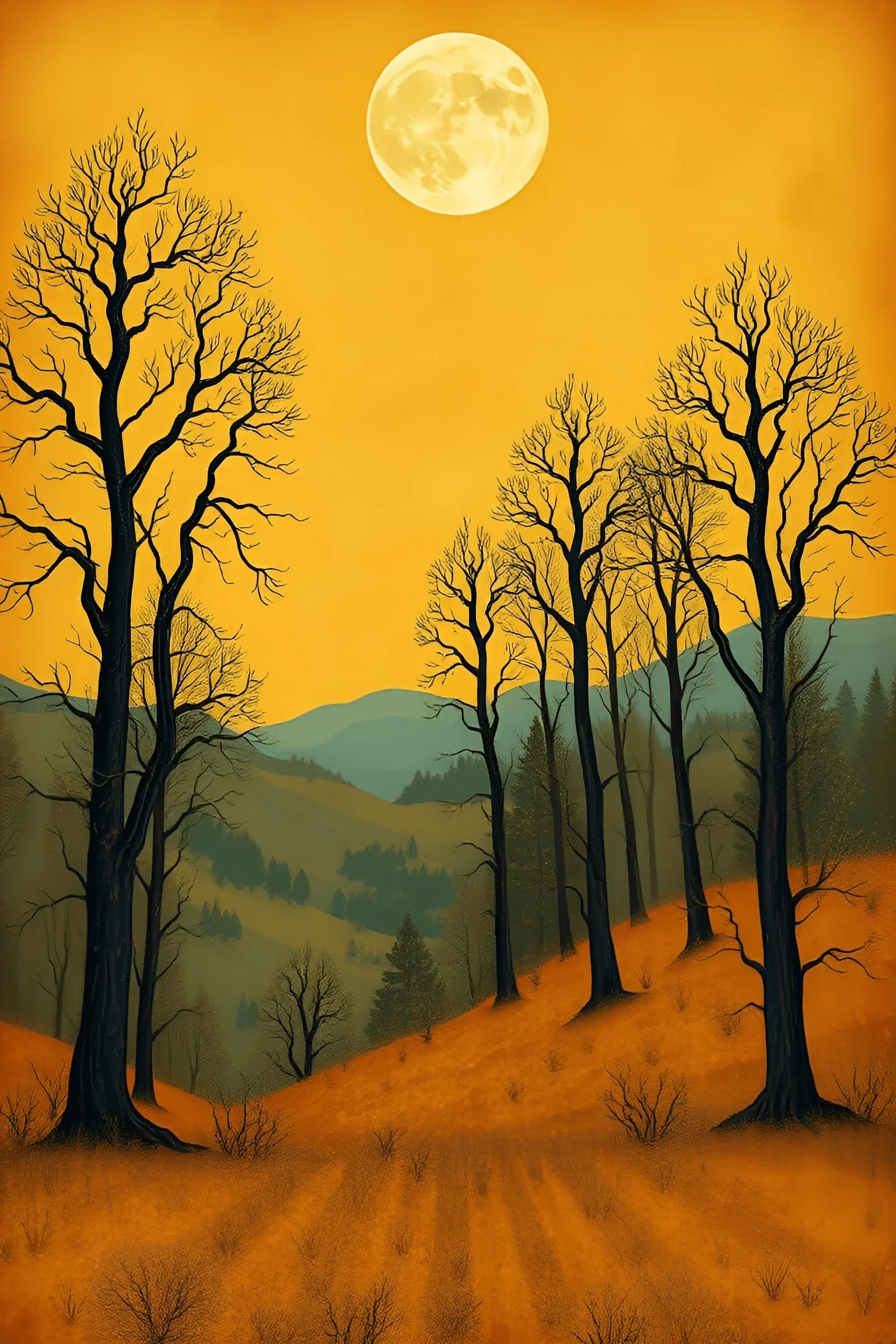 Full Moon Over Autumn Forest Landscape - Free Download - AI Scribbles