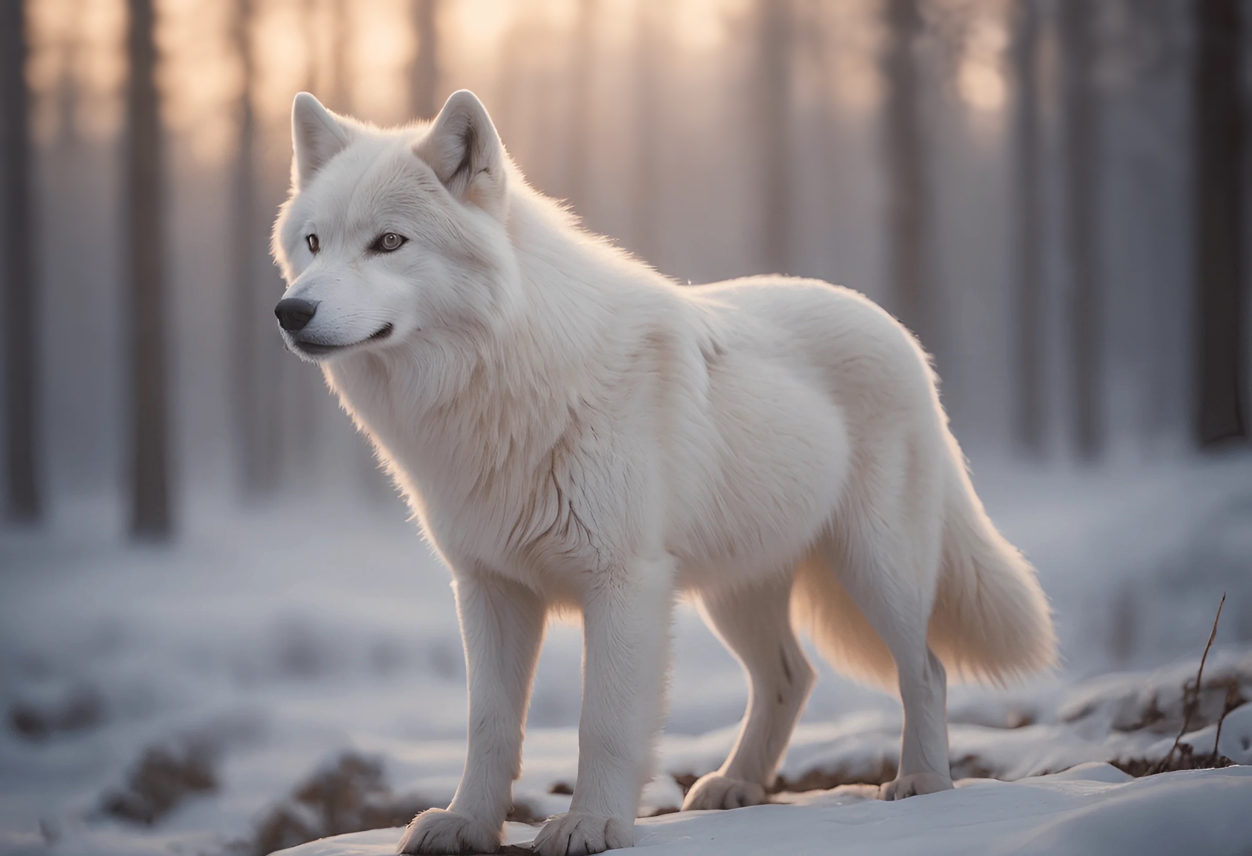Elegant White Wolf in Winter Forest - Free Download - AI Scribbles
