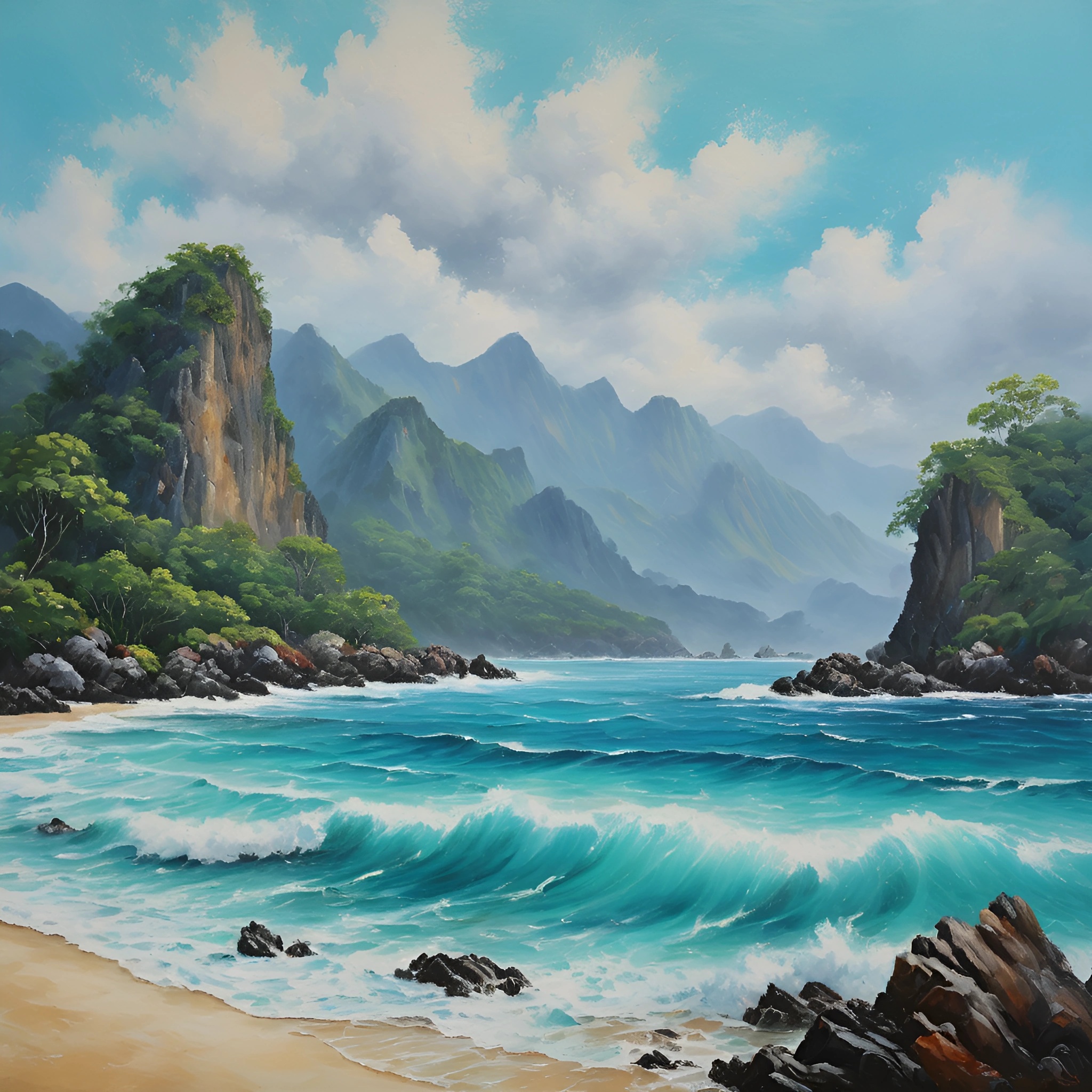 Serene Coastal Landscape with Mountains - Free Download - AI Scribbles
