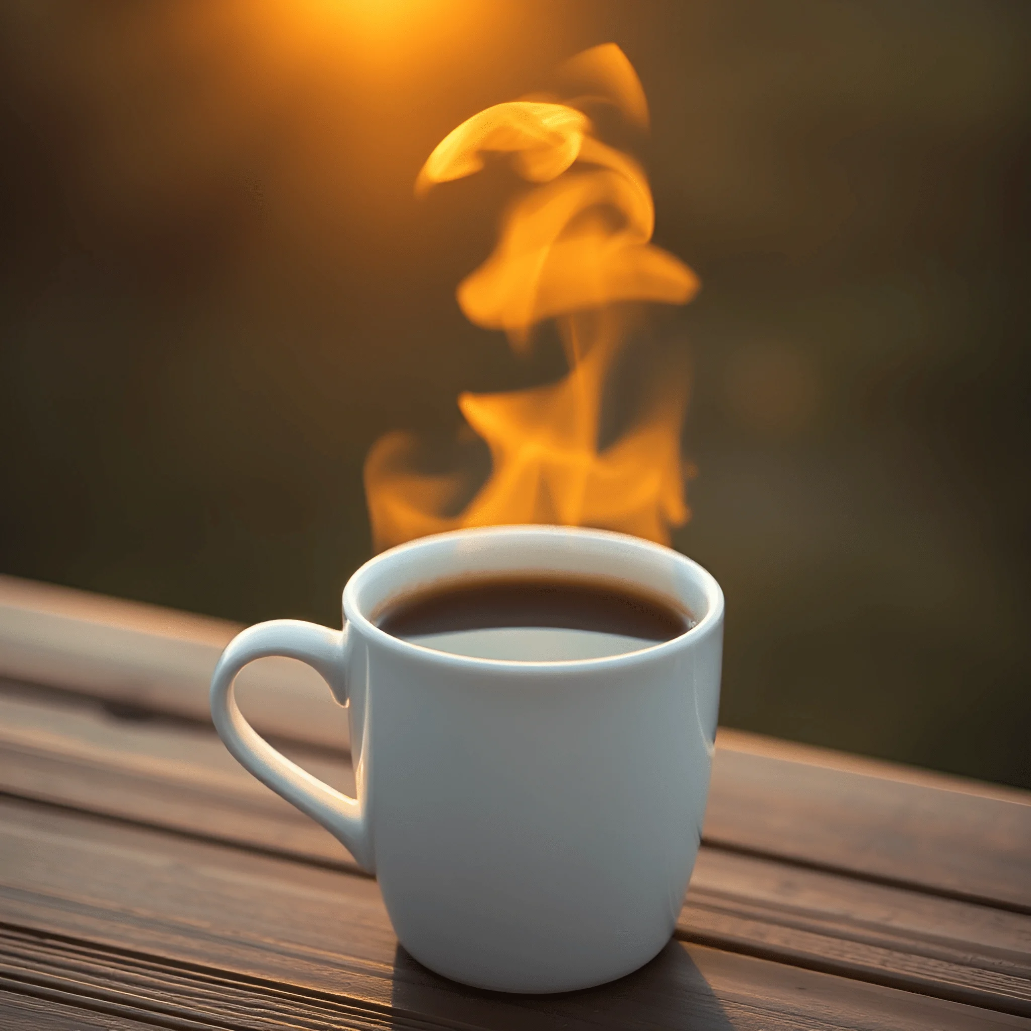 Steaming Hot Coffee In White Cup On Wood Surface - Free Download - AI ...