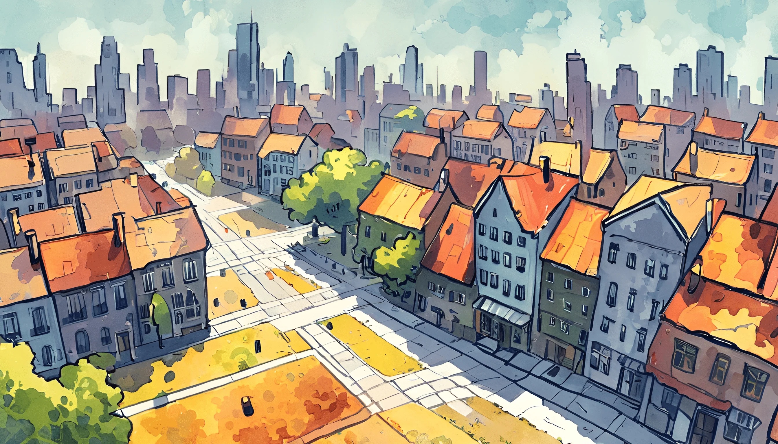 Urban Neighborhood With Mixed Architecture - Free Download - AI Scribbles