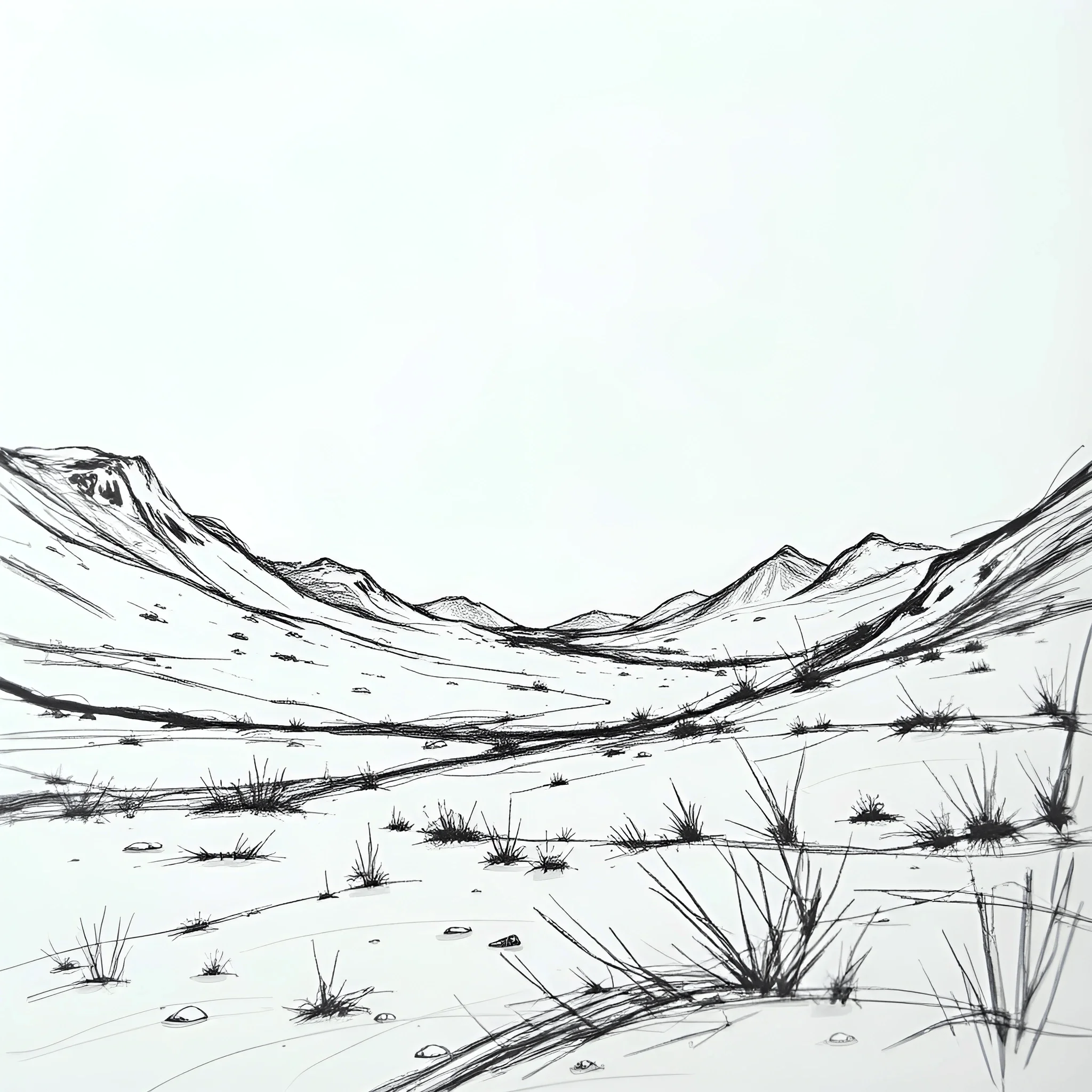 Black Ink Sketch of Mountain Valley Landscape - Free Download - AI ...
