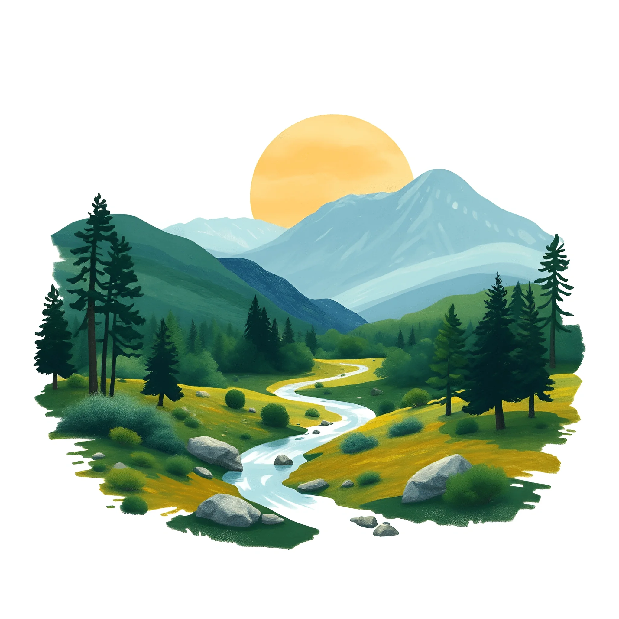 Mountain Valley Landscape with Meandering River - Free Download - AI ...