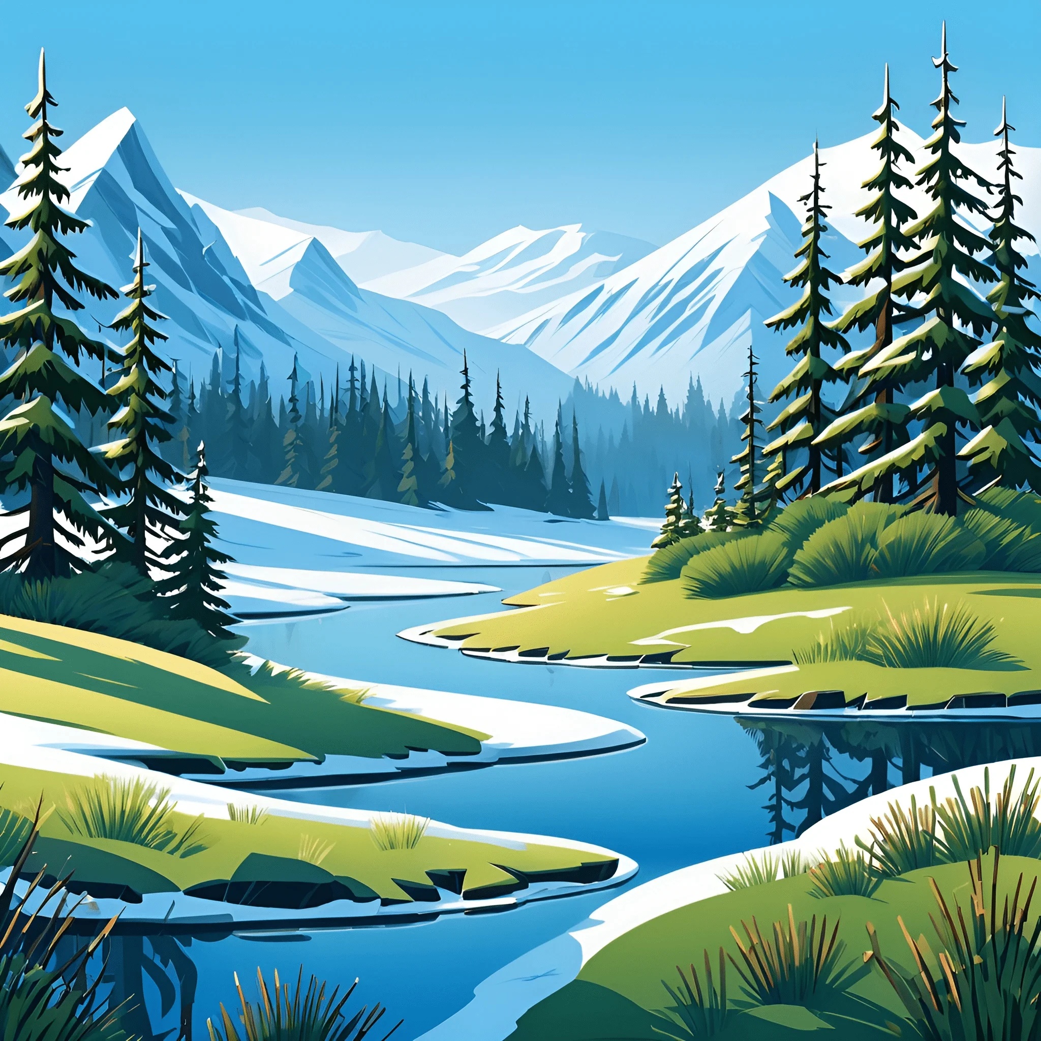 Serene Winter Landscape with Mountains and Pine Trees - Free Download ...