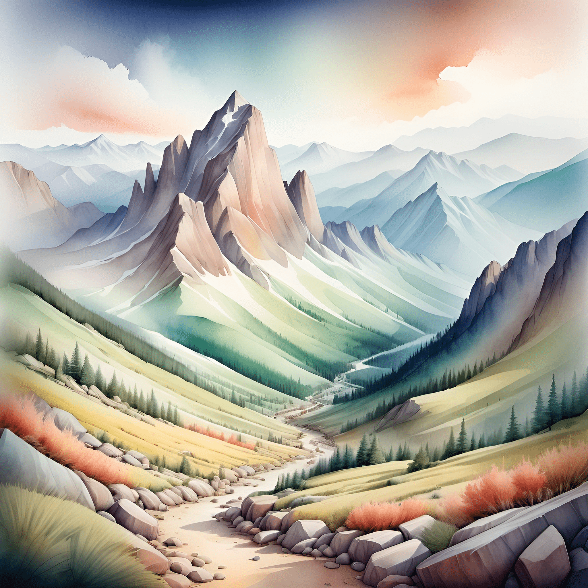 Majestic Mountain Landscape Painting - Free Download - AI Scribbles