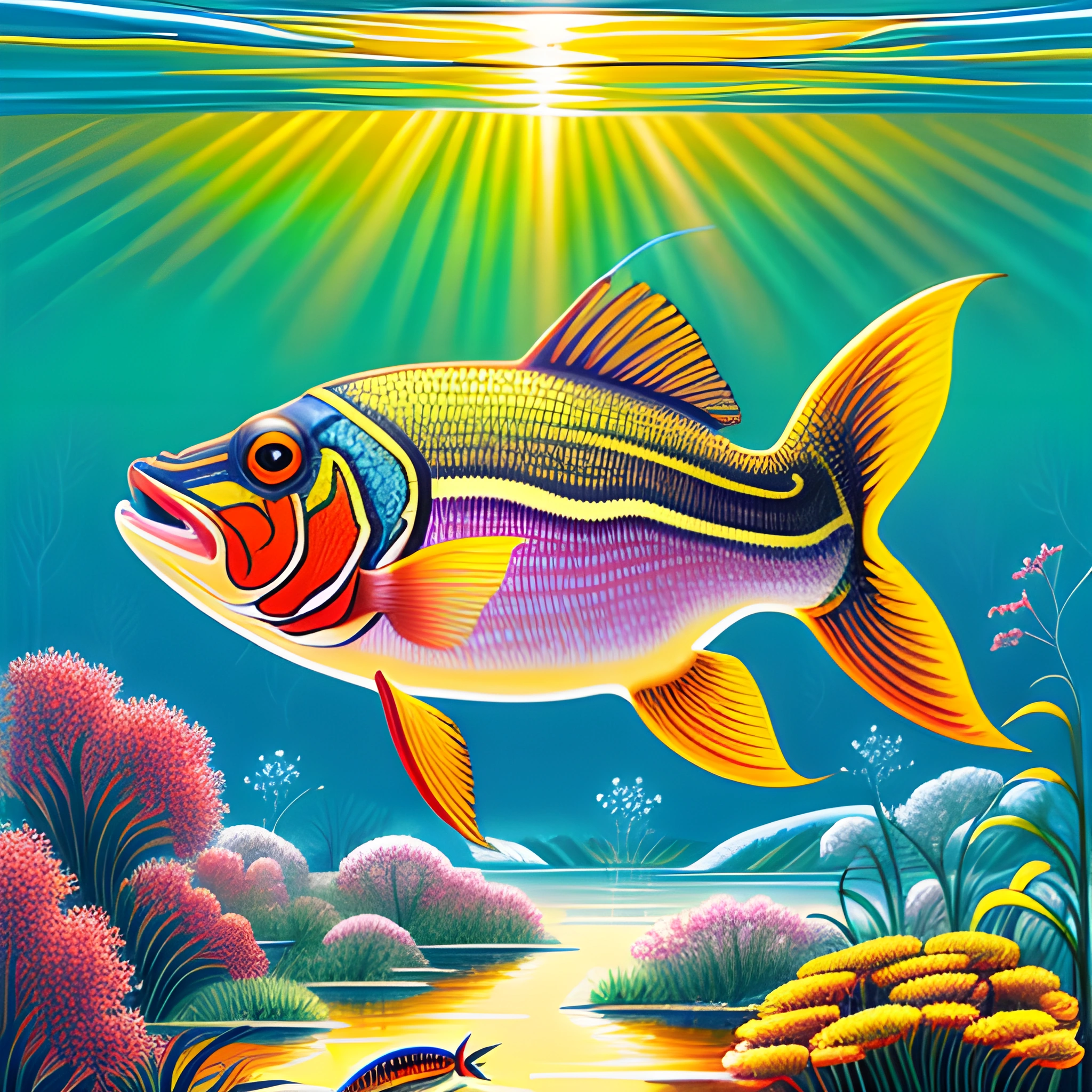 Colorful Underwater Sunlit Fish - Free Download - AI Scribbles