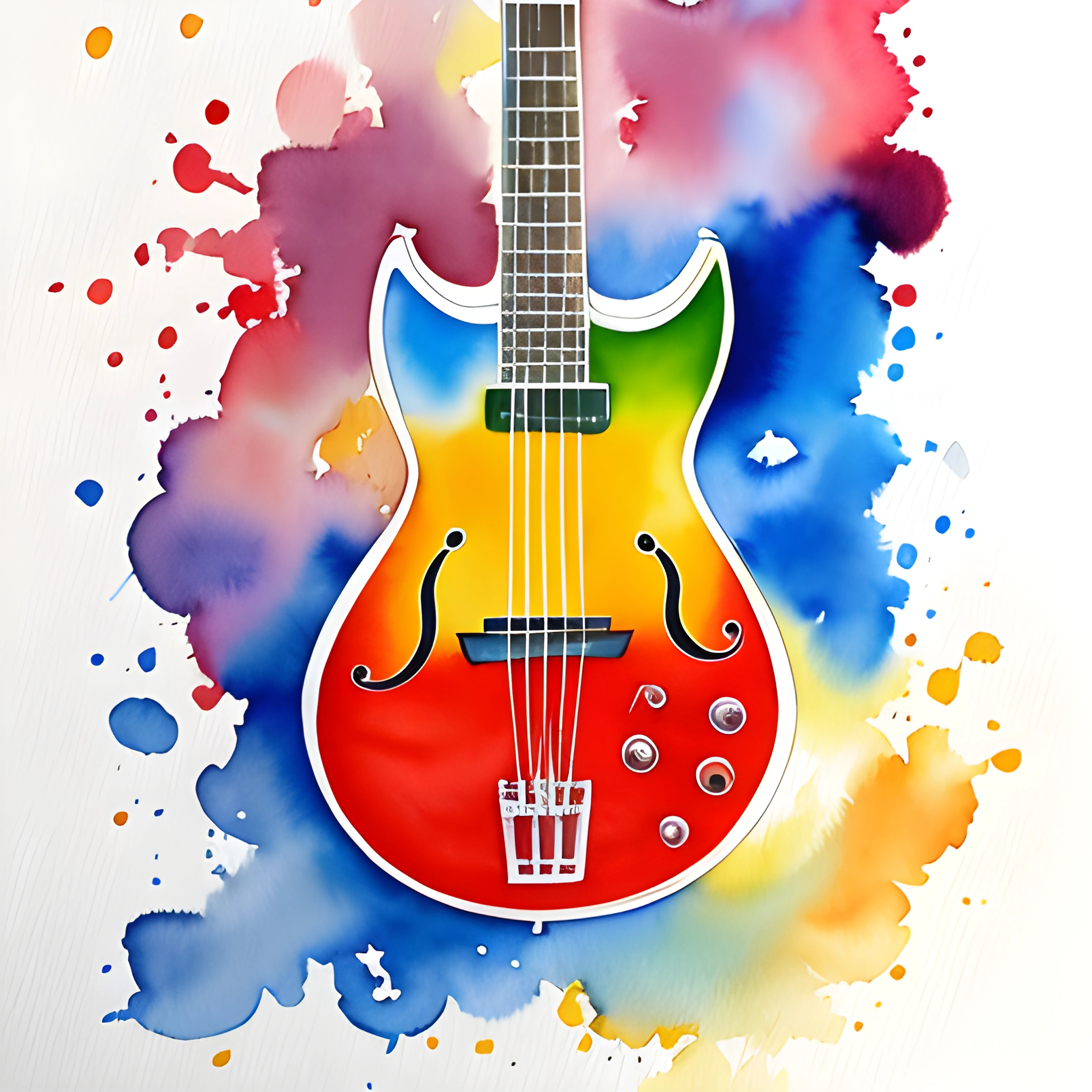 brightly colored guitar with a splash of paint on the body