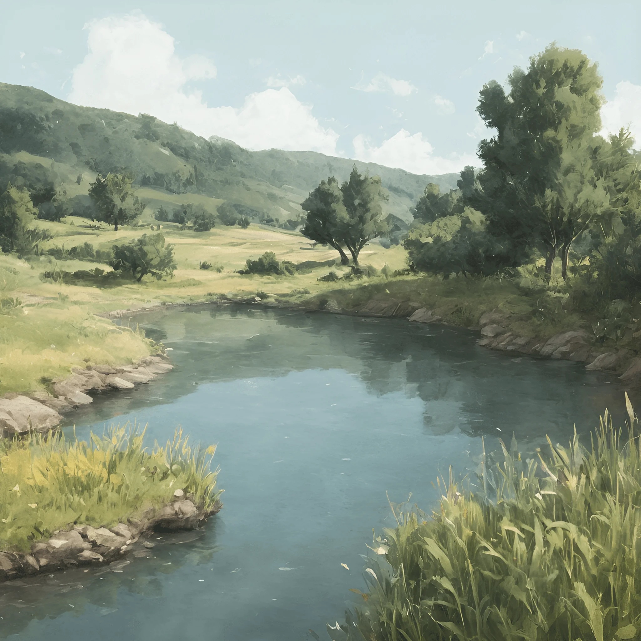 Peaceful River Landscape - Free Download - AI Scribbles
