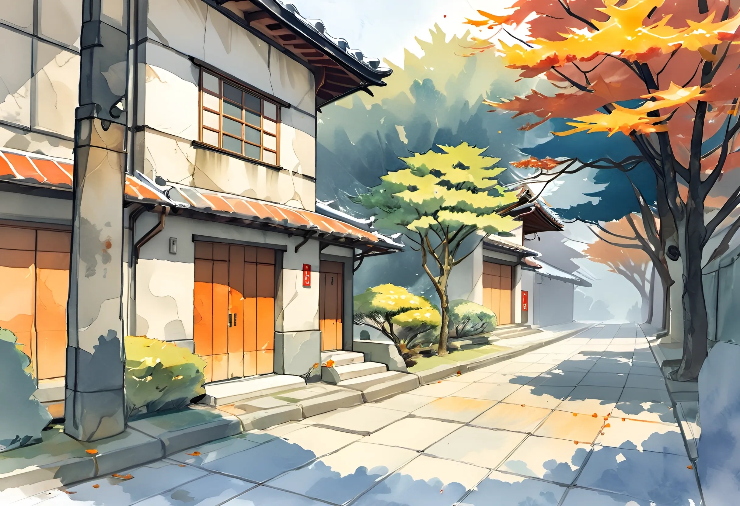 Traditional Japanese Street Scene in Autumn - Free Download - AI Scribbles