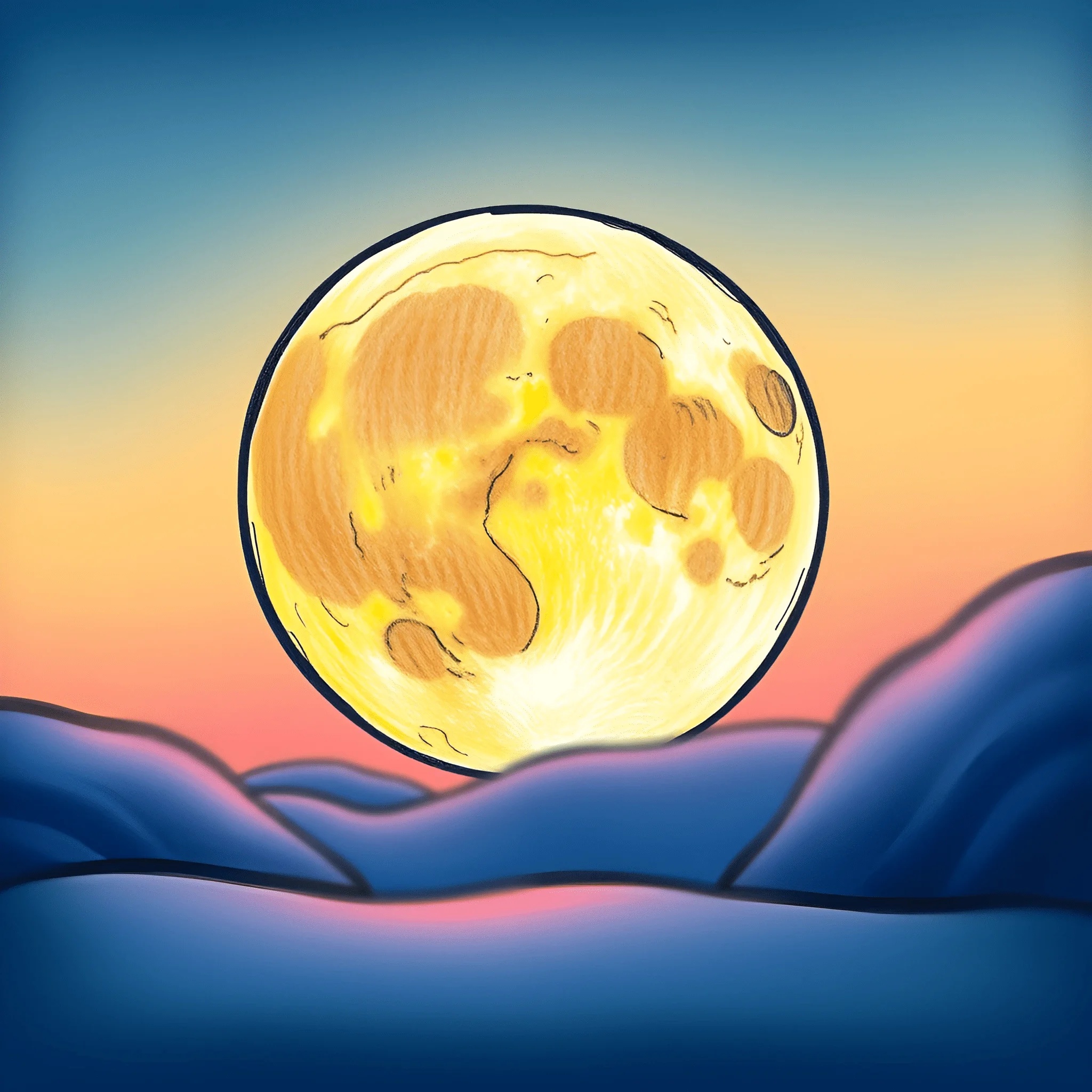 Moon 219 Illustrated Full Moon Over Blue Hills - Free Download - AI Scribbles