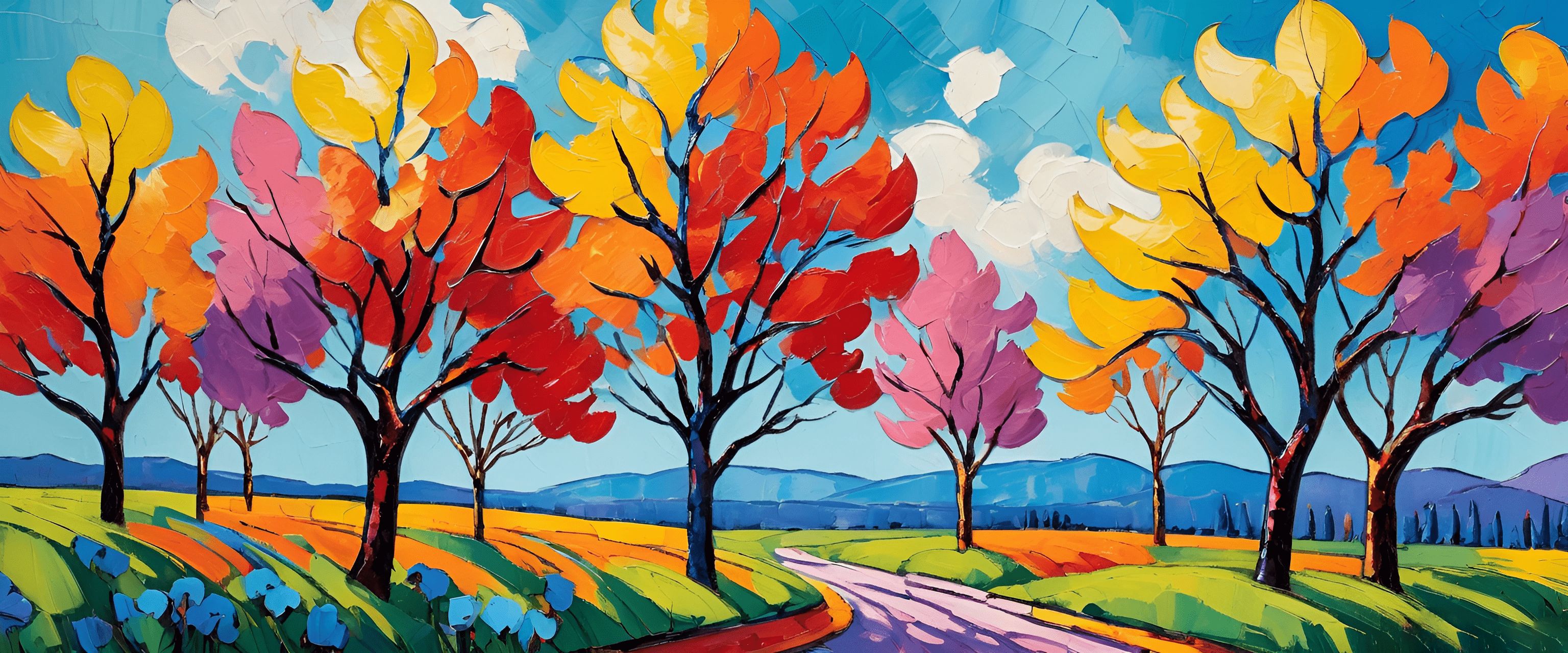 Vibrant Autumn Landscape Painting - Free Download - AI Scribbles