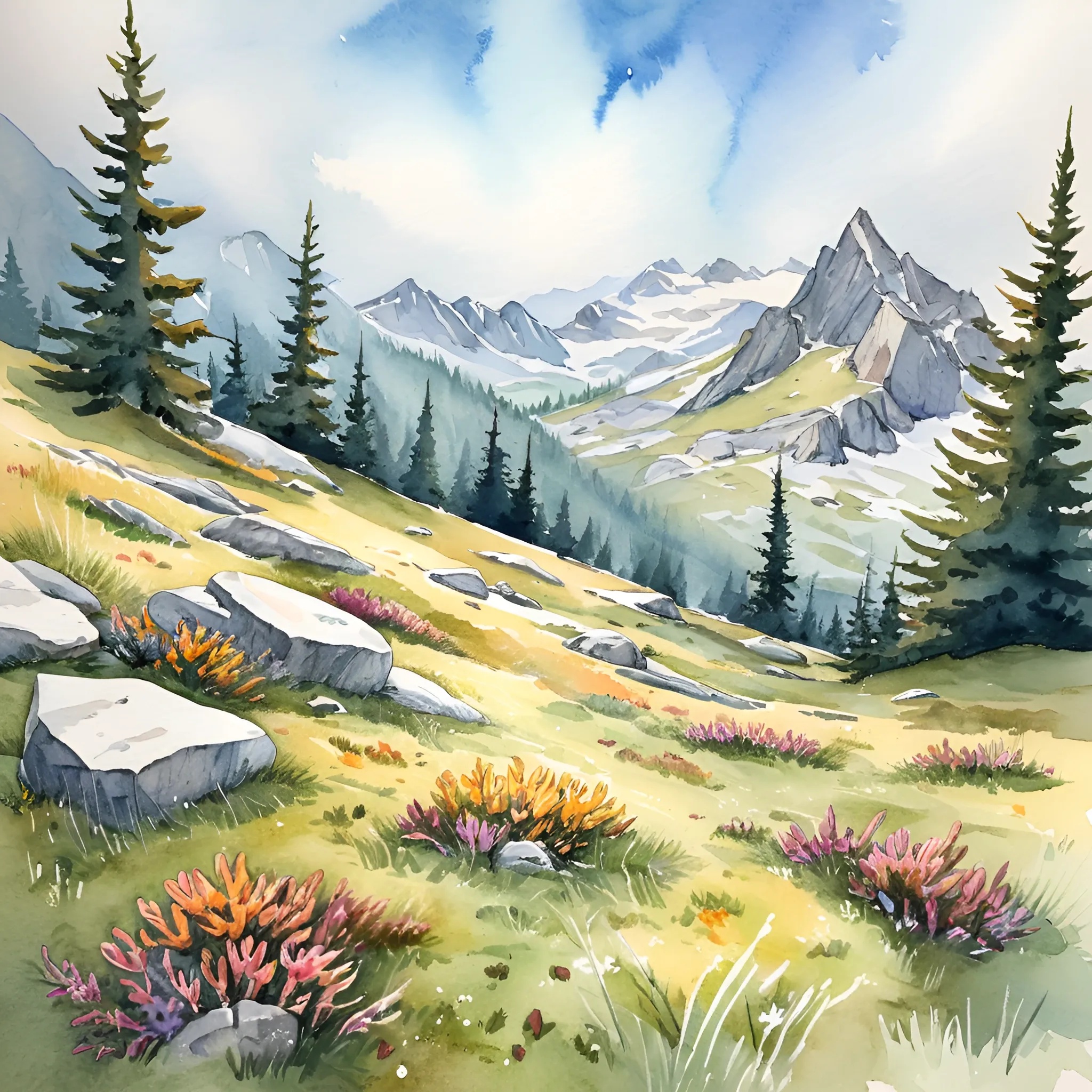 Mountain Landscape with Wildflowers - Free Download - AI Scribbles