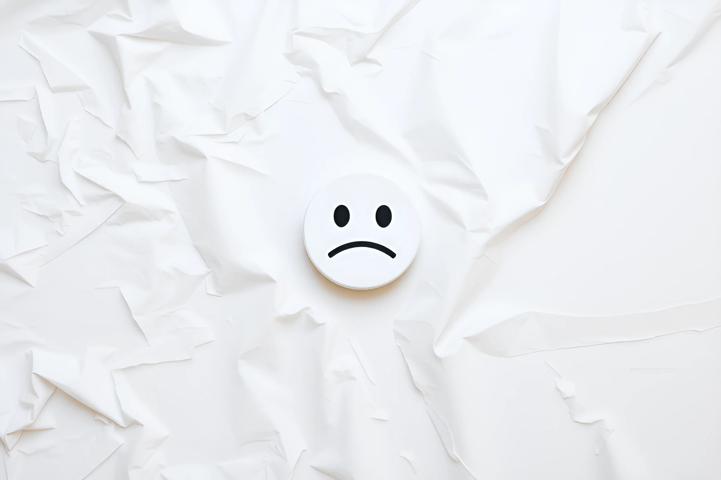 Sad Face Icon On Crumpled White Paper - Free Download - AI Scribbles