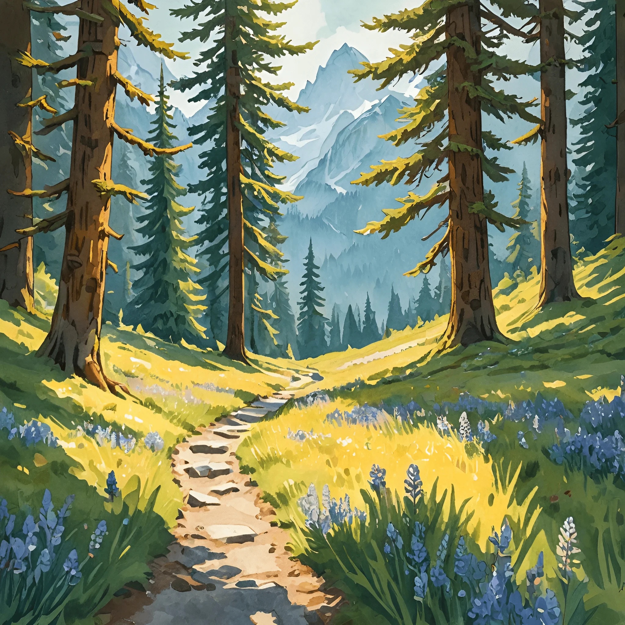 Mountain Forest Trail with Wildflowers - Free Download - AI Scribbles