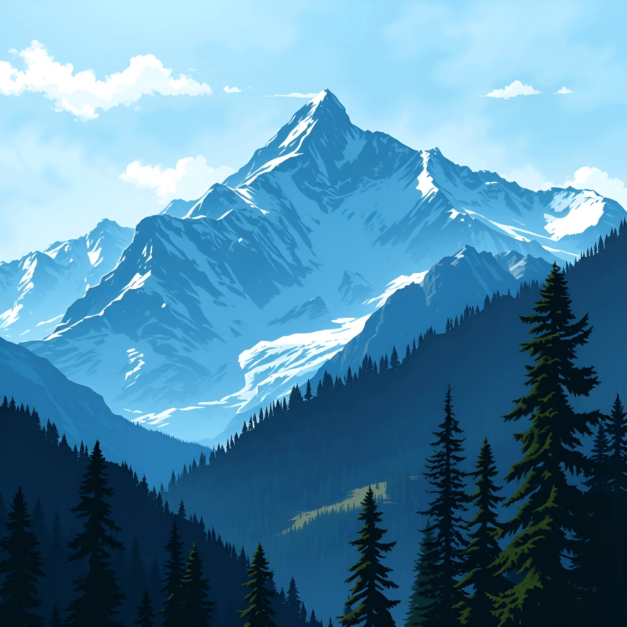 Snow-Capped Mountain Range with Pine Forest - Free Download - AI Scribbles