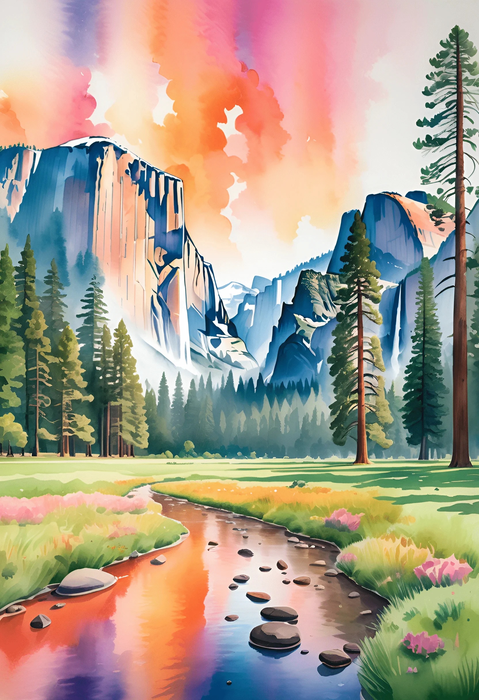 Colorful Mountain Landscape with River - Free Download - AI Scribbles