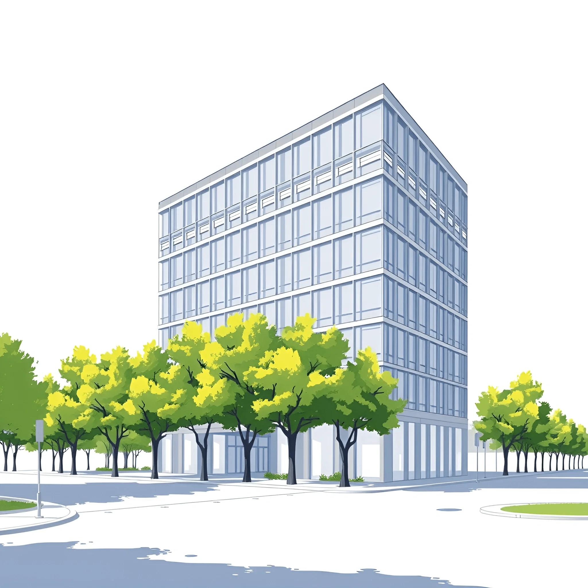 Modern Glass Office Building With Trees - Free Download - AI Scribbles