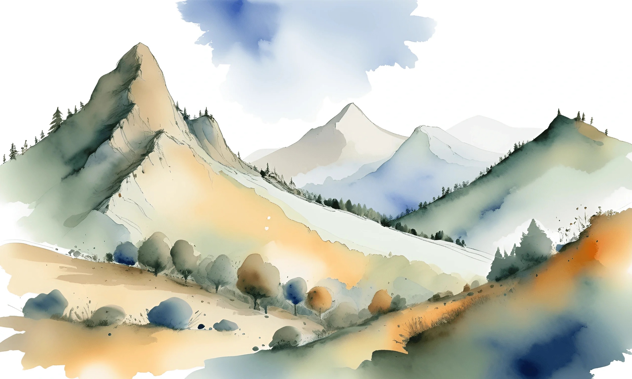 Serene Mountain Landscape Watercolor - Free Download - AI Scribbles