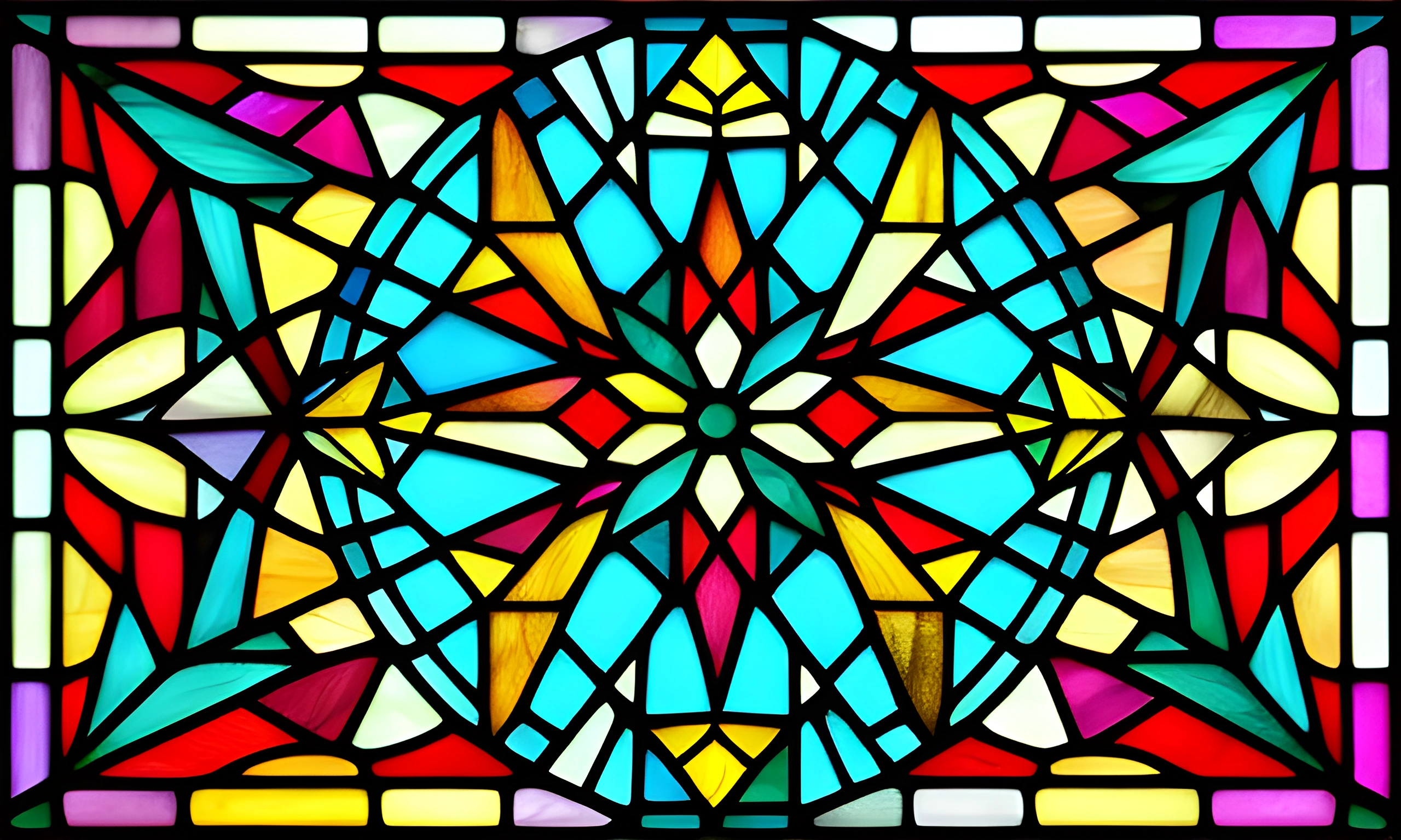 a close up of a stained glass window with a cross on it