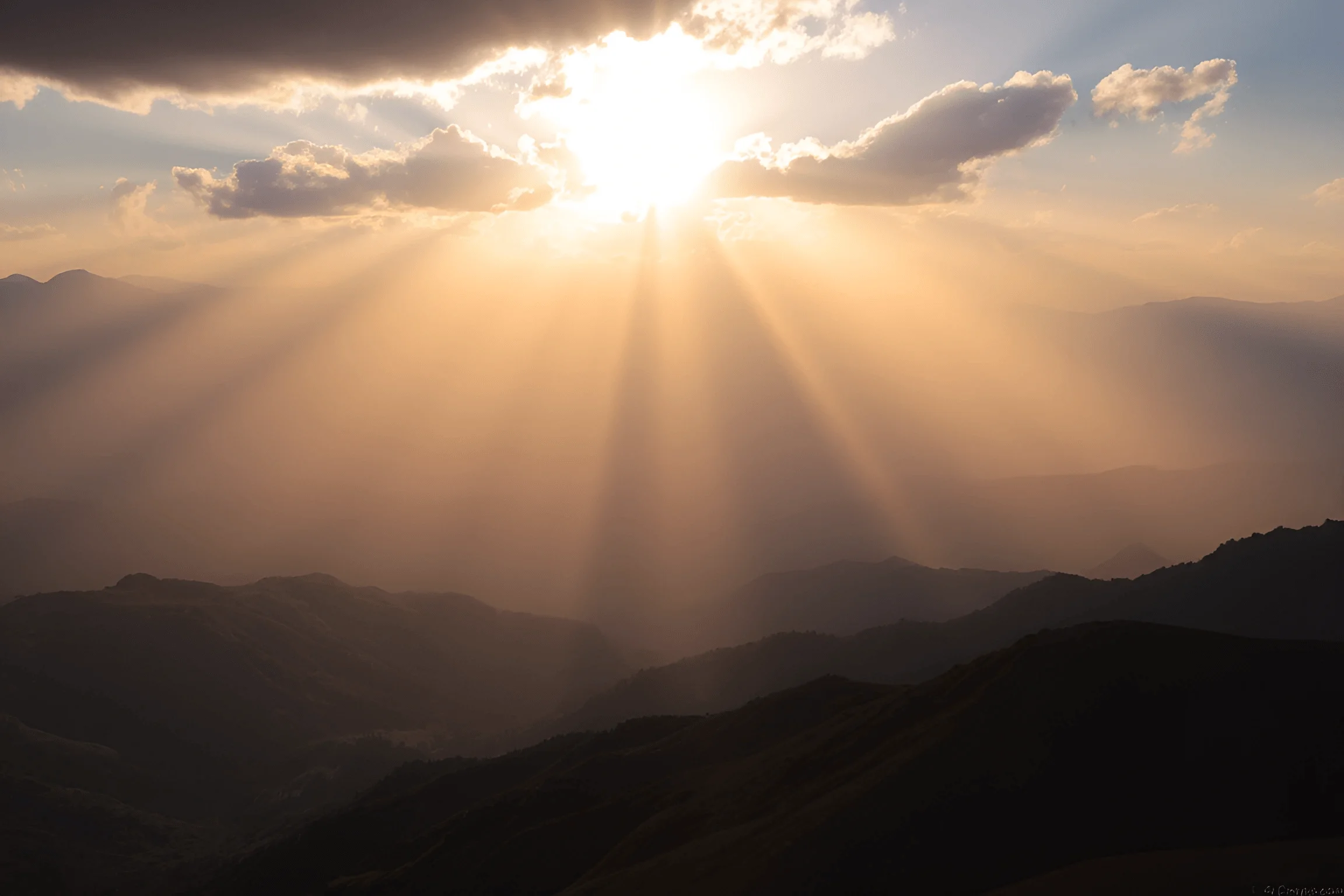 Mountain Landscape with Sun Rays Through Clouds - Free Download - AI ...