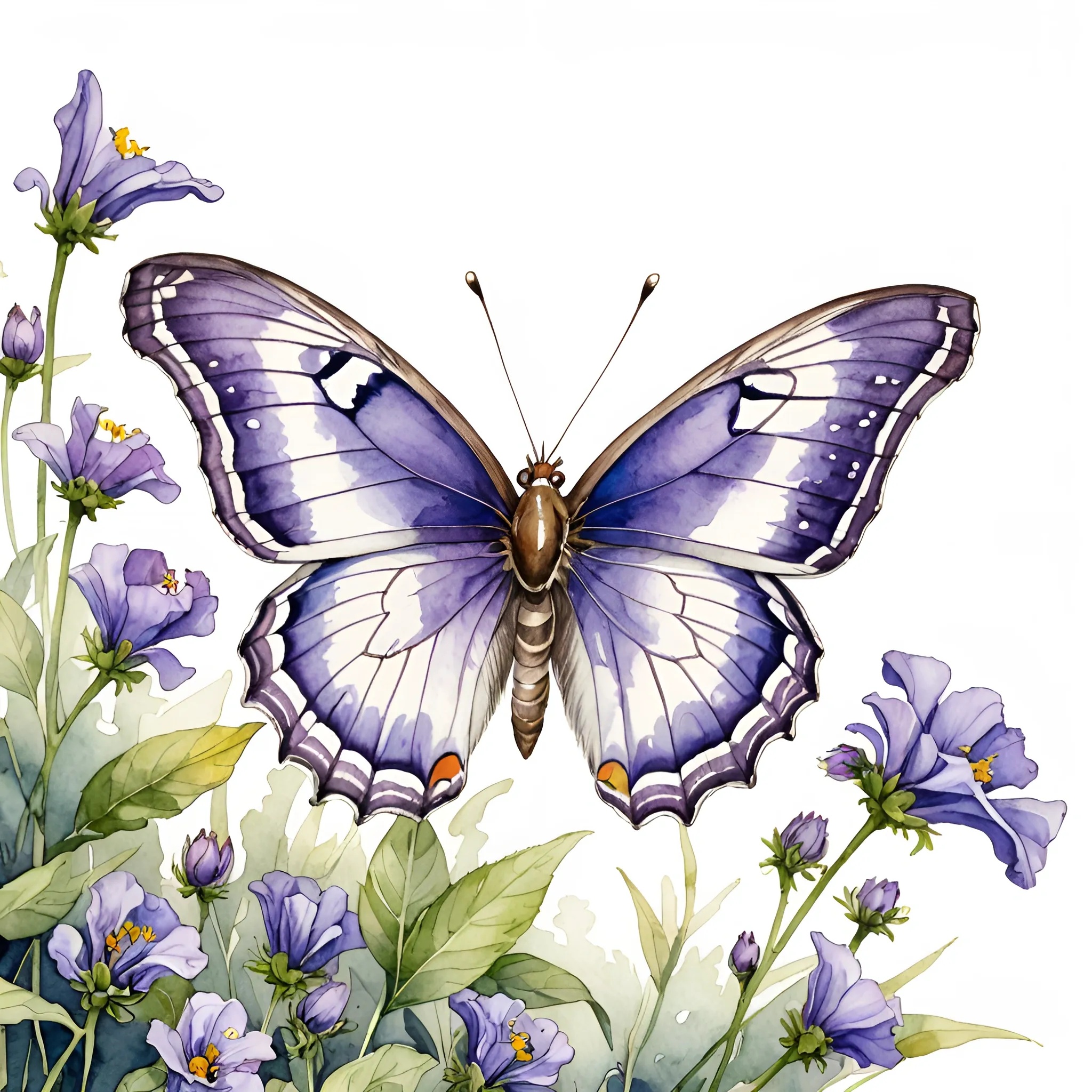 Purple Butterfly Among Flowers - Watercolor Art - Free Download - AI ...