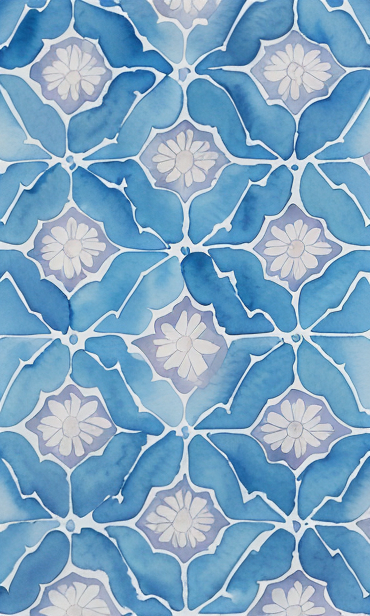 a close up of a blue and white tile with flowers